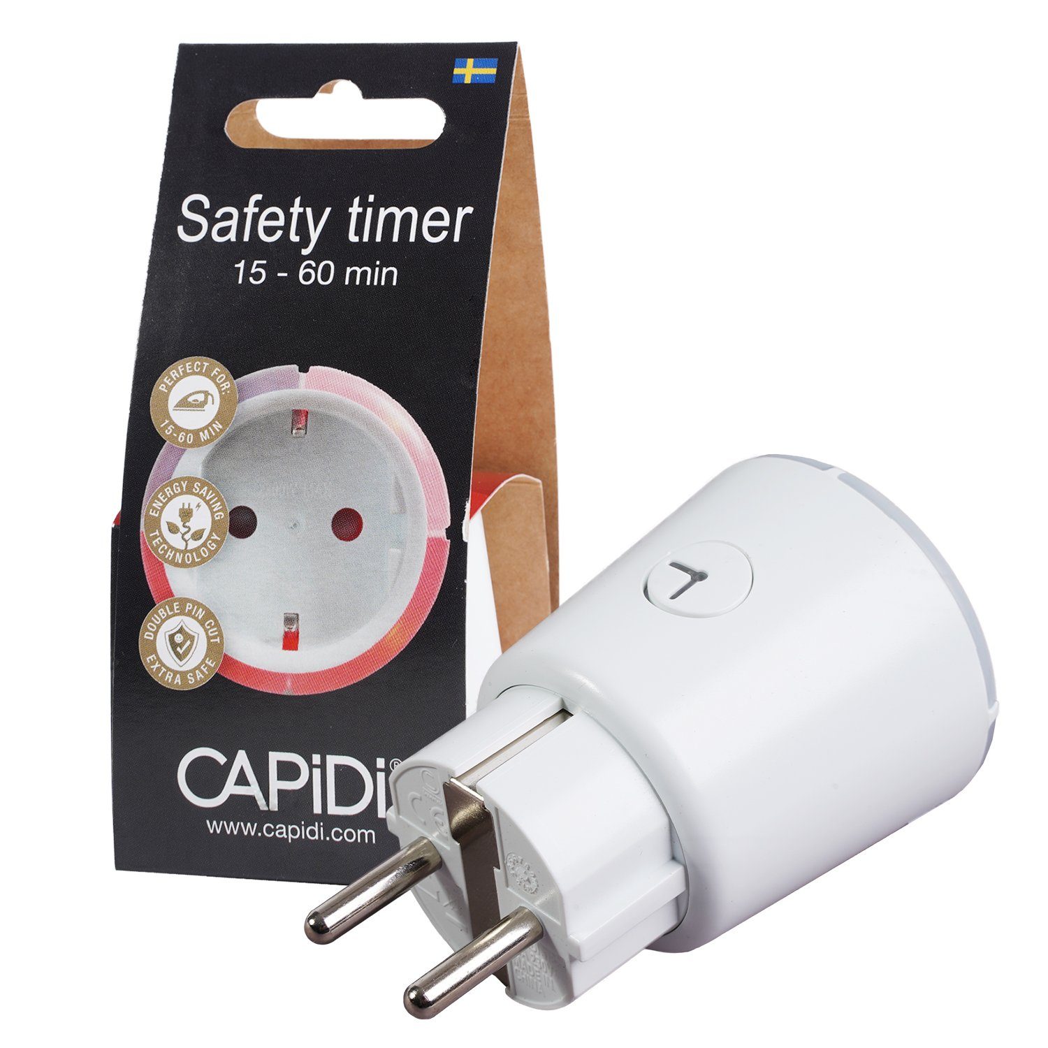 CAPiDi Countdown Timer 15-60 Min Zeitschaltuhr Sicherheitstimer Steckdose Steckdosentimer Weiß Zeitschalter Mehrfachsteckdose