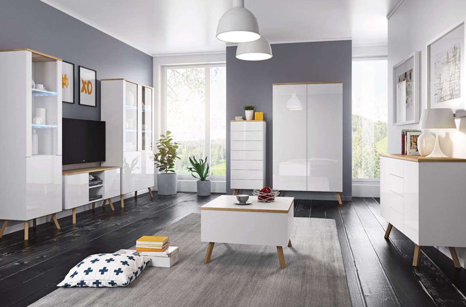 Xlmoebel Wohnzimmer-Set Hochglanz Wohnwand mit TV-Schrank, Vitrine und Sideboard aus Holz, (3-St., RTV 4062292181931), Hergestellt in Europa