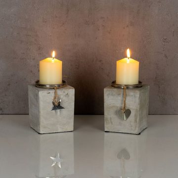 Levandeo® Teelichthalter, 2er Set Kerzenständer Beton Je 13cm Hoch Kerzenleuchter Grau