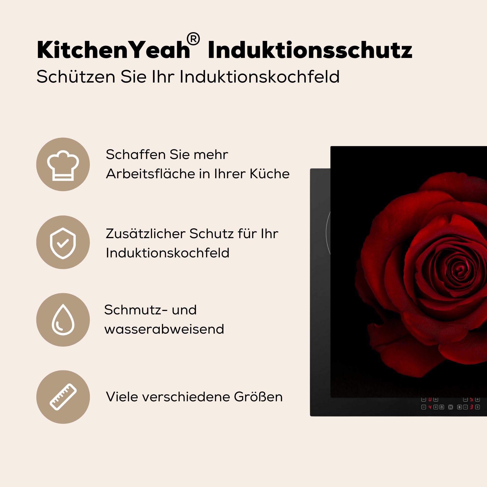 MuchoWow Herdblende-/Abdeckplatte Rosa Rot 78x78 Schwarz, (1 Vinyl, - für - Arbeitsplatte küche Ceranfeldabdeckung, cm, tlg)
