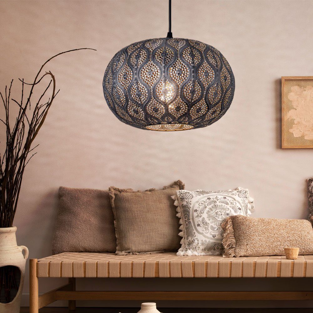 GLOBO LIGHTING Pendelleuchte, Leuchtmittel inklusive, Warmweiß, Pendellampe Esstischleuchte Orientalisch silber rund LED warmweiß