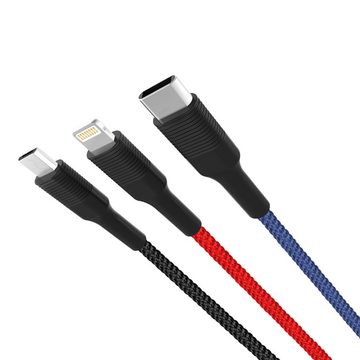 XO 3in1 Nylon Ladegerät Kabel 3A 1.2m Micro USB TYP-C iOS Smartphone-Kabel, (120 cm)