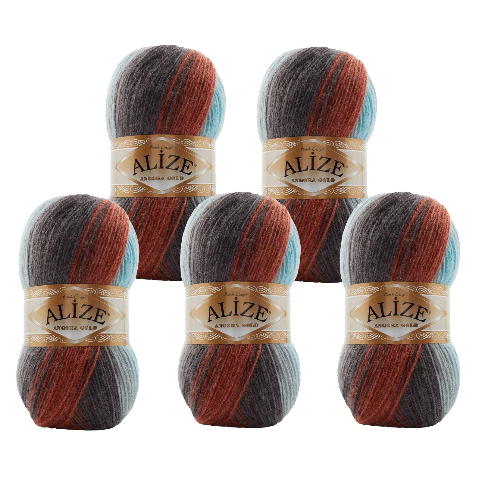 Alize 5 x 100g Farbverlaufsgarn Alize Angor Gold Batik 20% Wolle Winterwolle Häkelwolle, 2750 m (Sparpaket, 5-St), 7922 Gebirgsbach