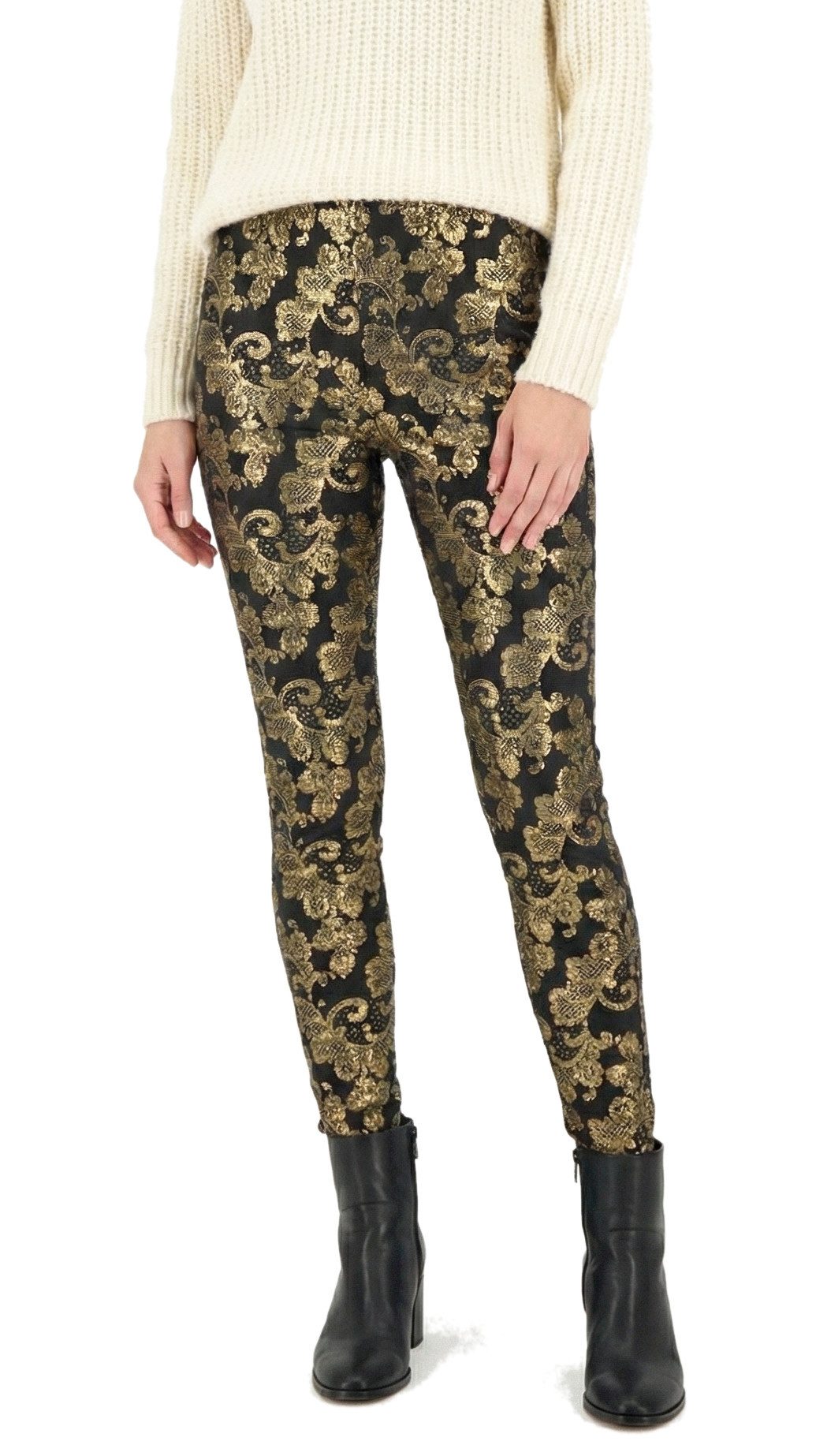 dy_mode Leggings Damen Leggings mit Glanz-Druck Extravagante Stretchhose mit elastischem Bund, mit Metallic Glanz Print