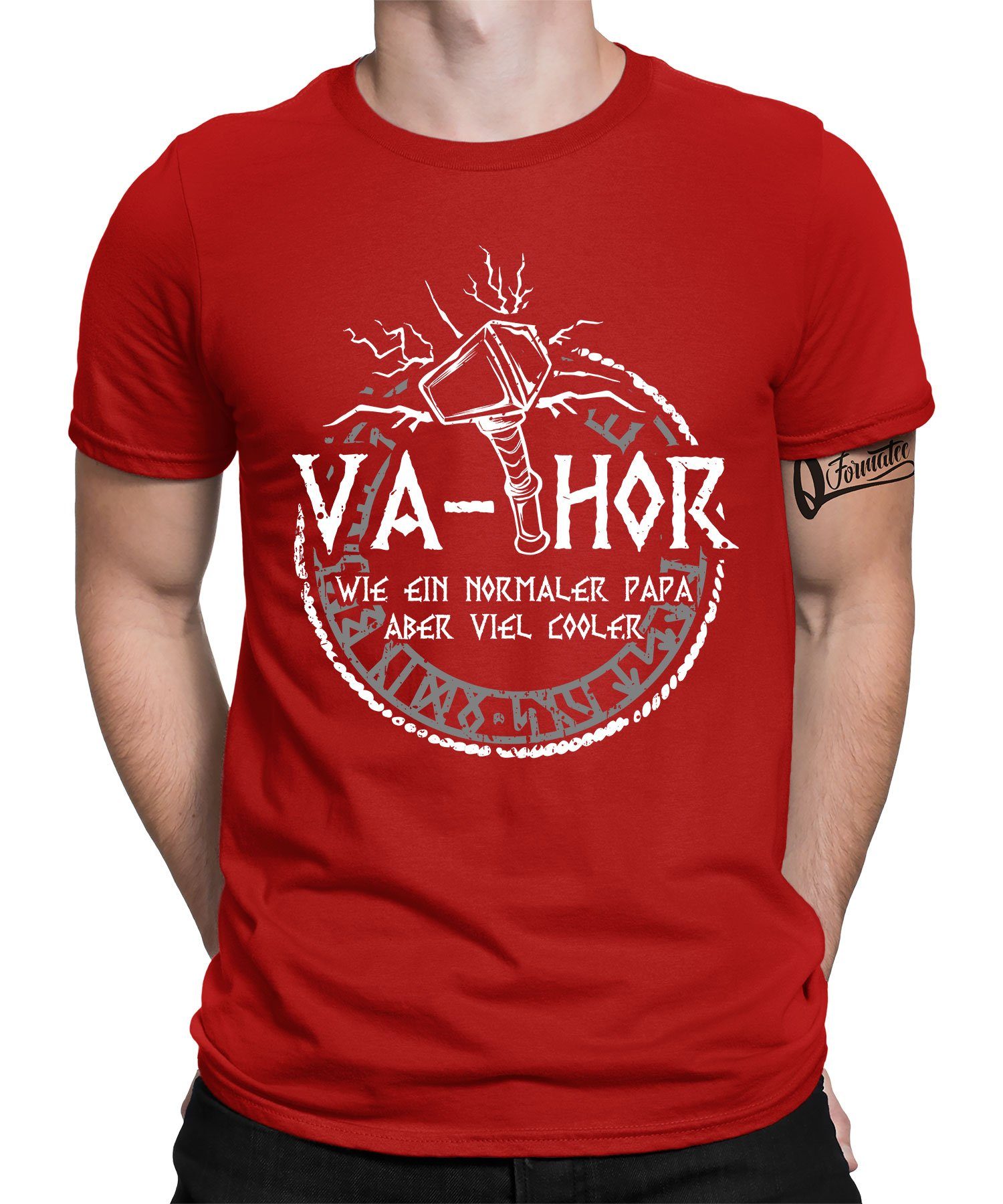 Quattro Formatee Kurzarmshirt Va-Thor Wikinger Viking - Papa Vatertag Vater Herren T-Shirt (1-tlg) Rot