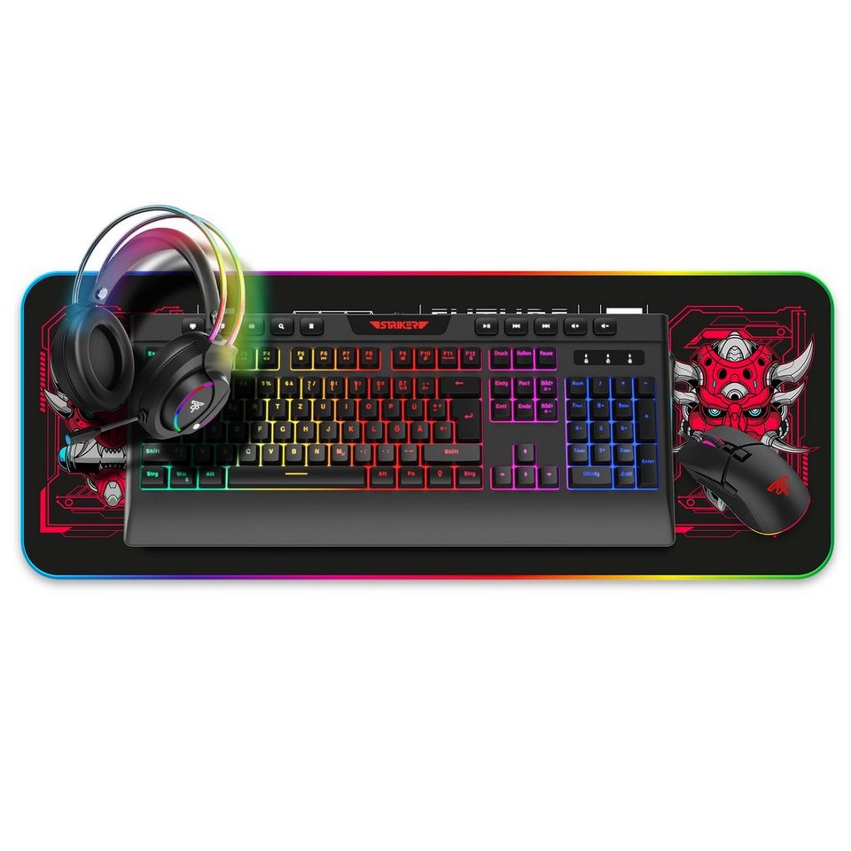 Hyrican Striker Gaming Set Tastatur, Maus, Headset, Mauspad, USB  kabelgebunden Eingabegeräte-Set, ST-GKB8115, ST-GM005, ST-GH707, ST-MP25B,  RGB-Beleuchtung, schwarz