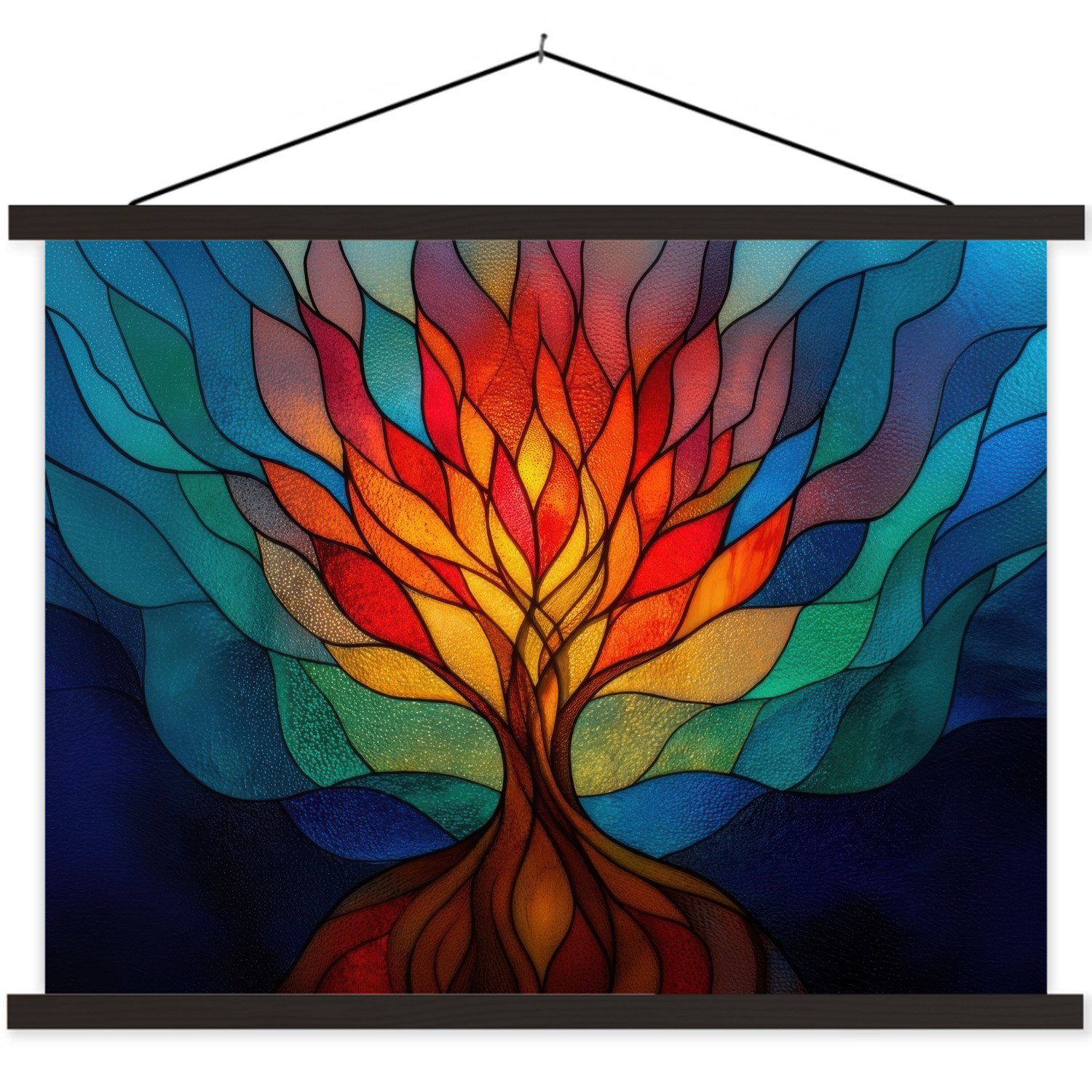 MuchoWow Poster Ornamentales Glas - Baum - Rot - Wohnungen, (1 St), Magnetische Posterleiste, Holzleisten, Textilposter, 40x30 cm