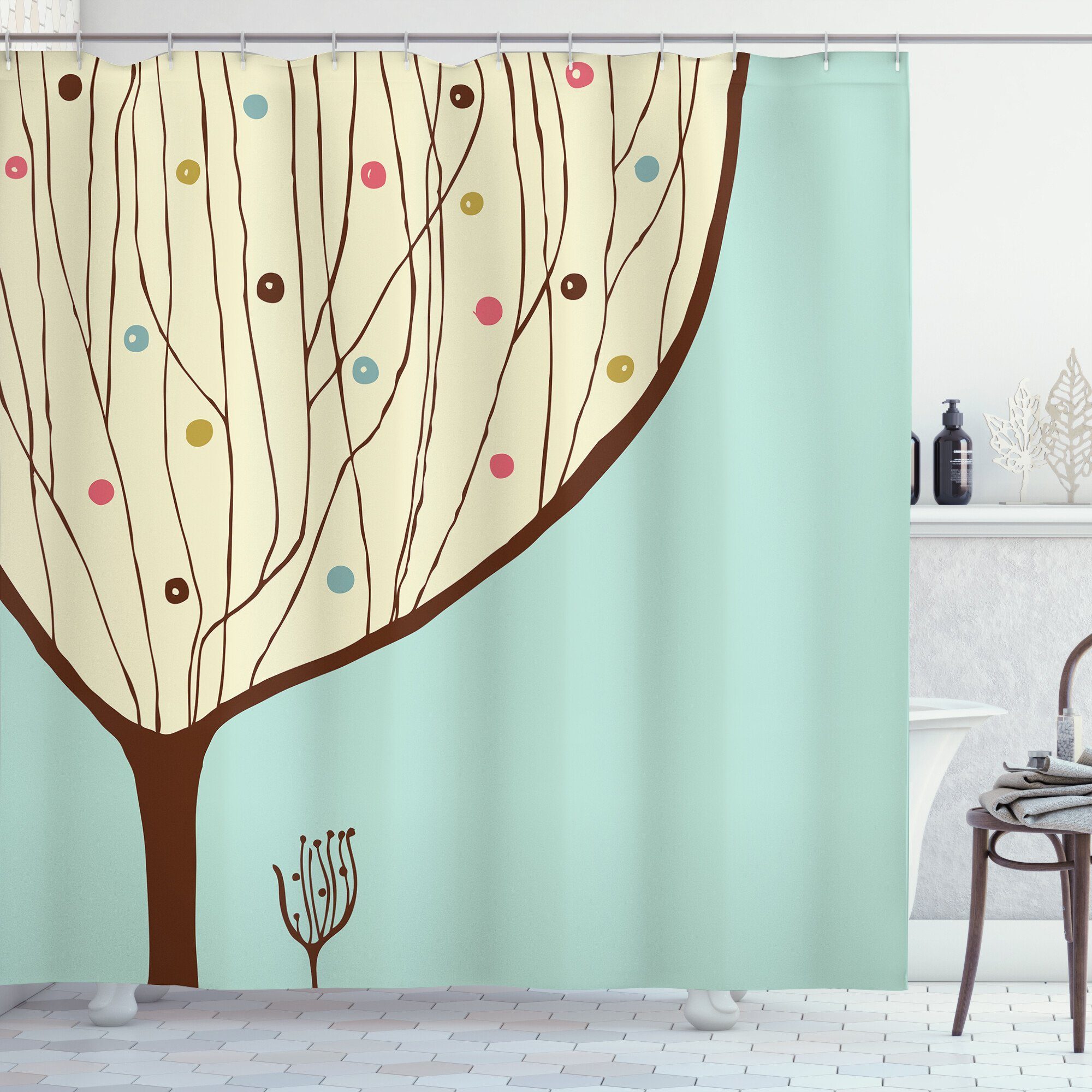 Abakuhaus Duschvorhang Moderner Digitaldruck mit 12 Haken auf Stoff Wasser Resistent Breite 175 cm, Höhe 180 cm, Moderne Kunst Aqua Hand gezeichnet Baum