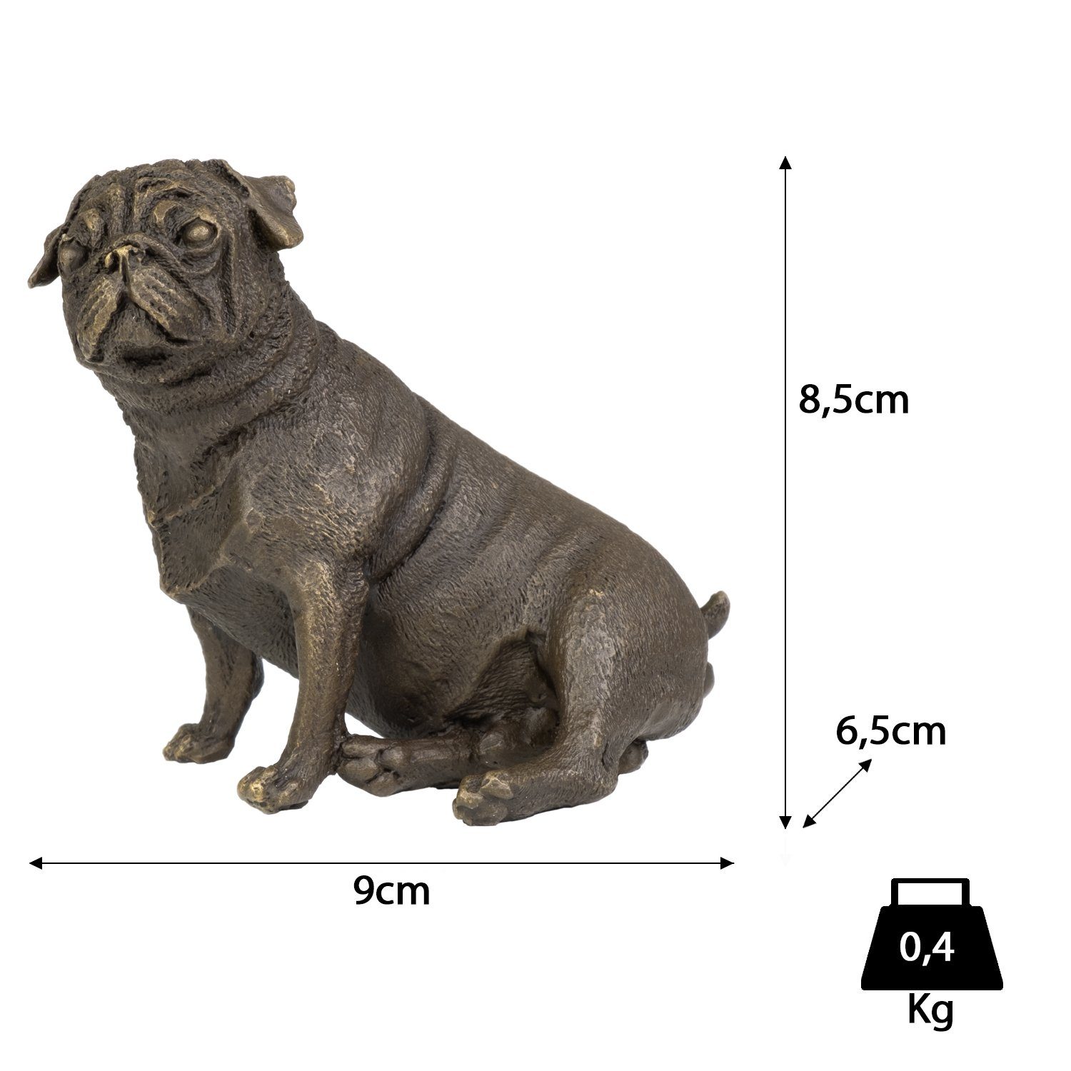 Moritz Skulptur Bronzefigur Mops sitzend - Tierfigur 9 cm