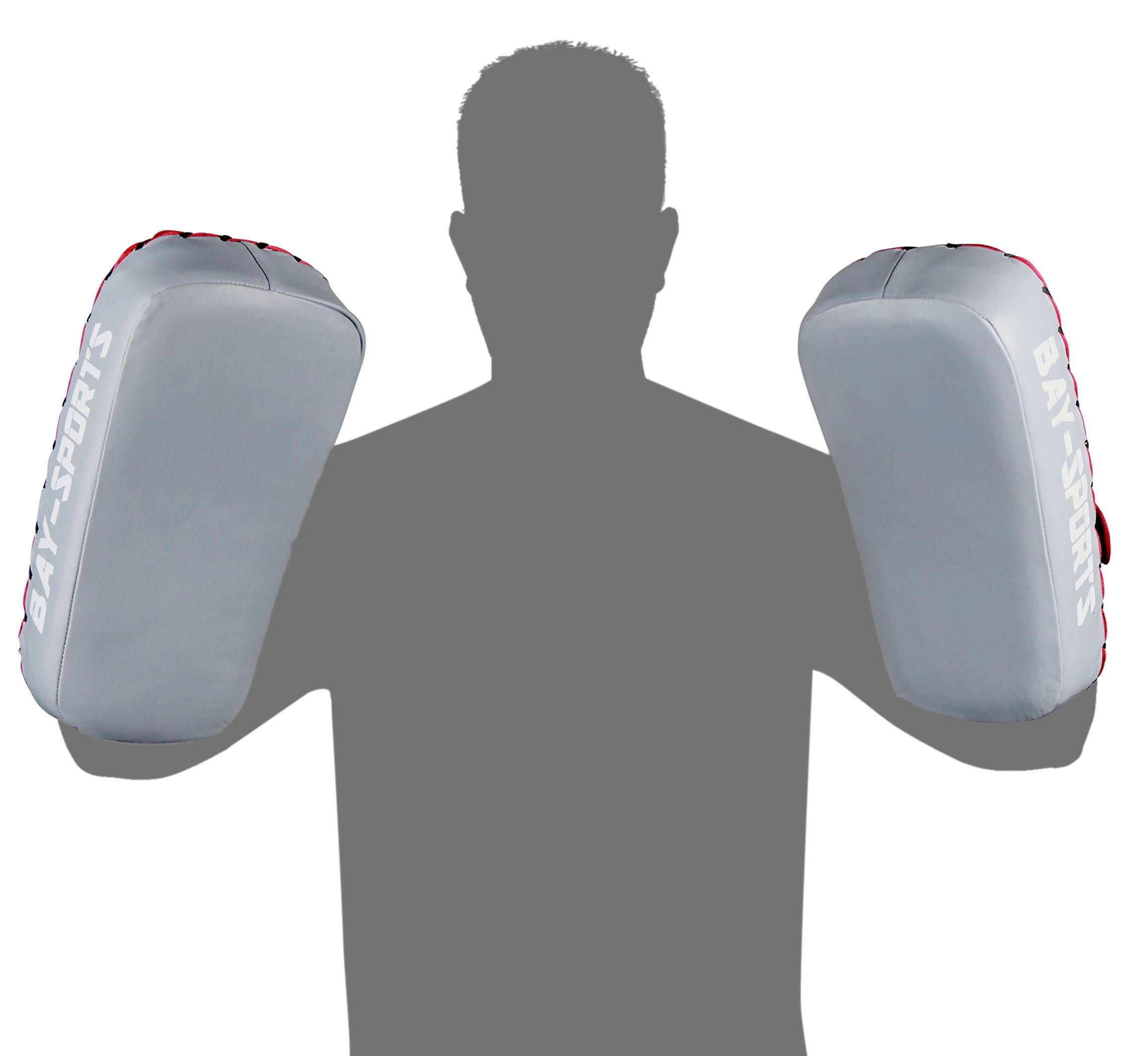 BAY-Sports Schlagpolster Leder Smart Thai Pad Schlagkissen Arm Mitt Pratzen Thaiboxen Kickboxen, Rinderleder, 35 cm, grau/weinrot
