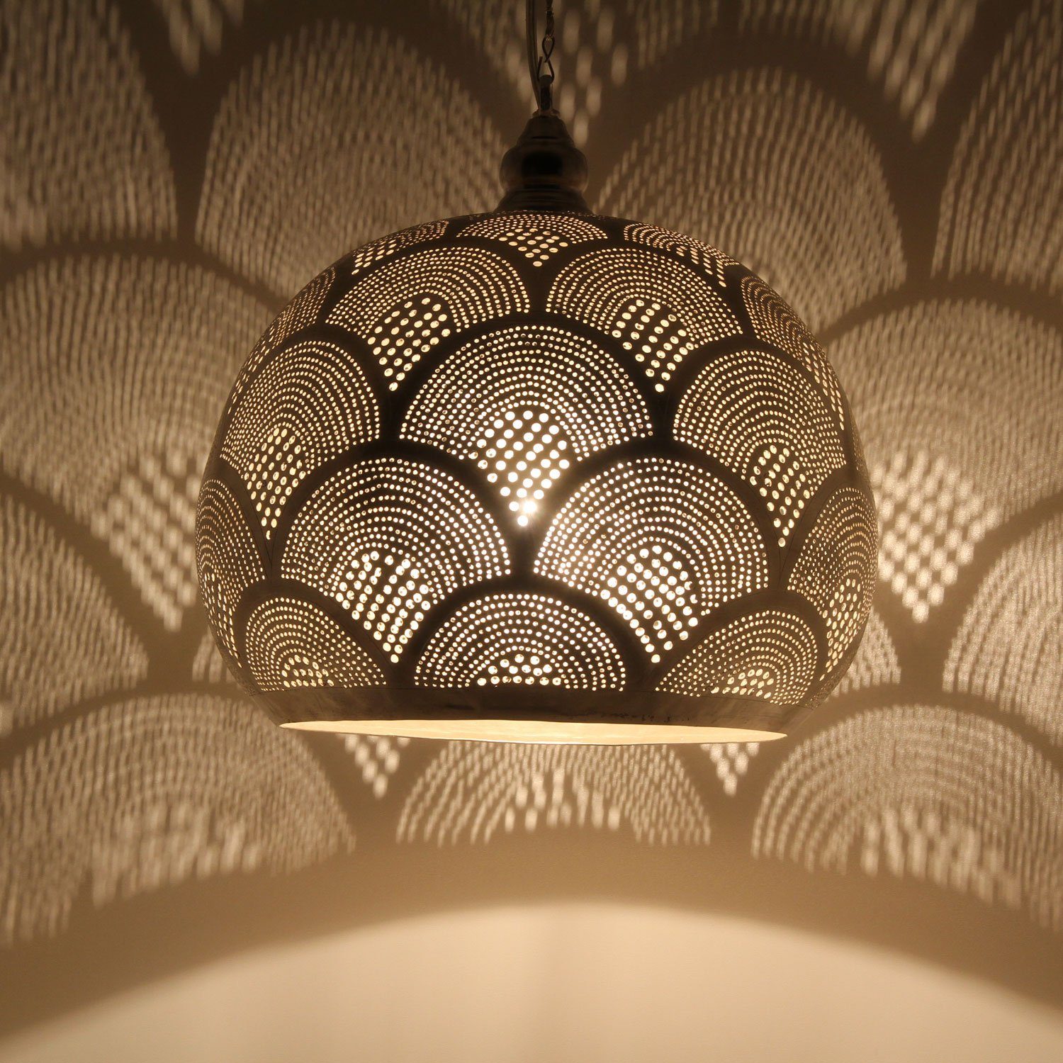 Casa Moro Hängeleuchte Orientalische Lampe Toufaha Samak D30 Silber aus Messing, ohne Leuchtmittel, Prachtvolle Pendelleuchte, marokkanische Hängelampe, EL2024