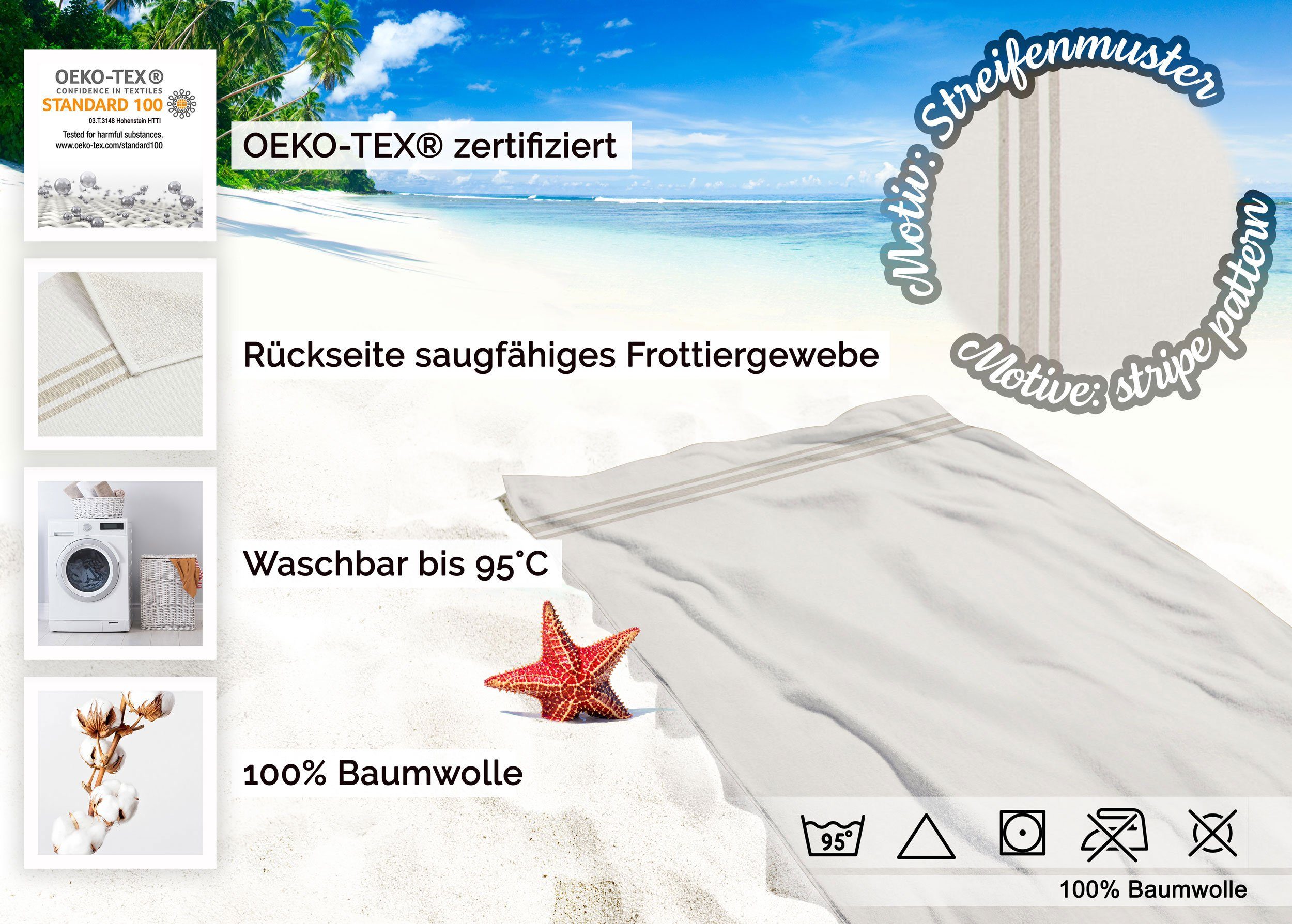 x 70 Baumwolle cm, (1-St), beige Strandtuch, 180 Baumwolle ZOLLNER 100%