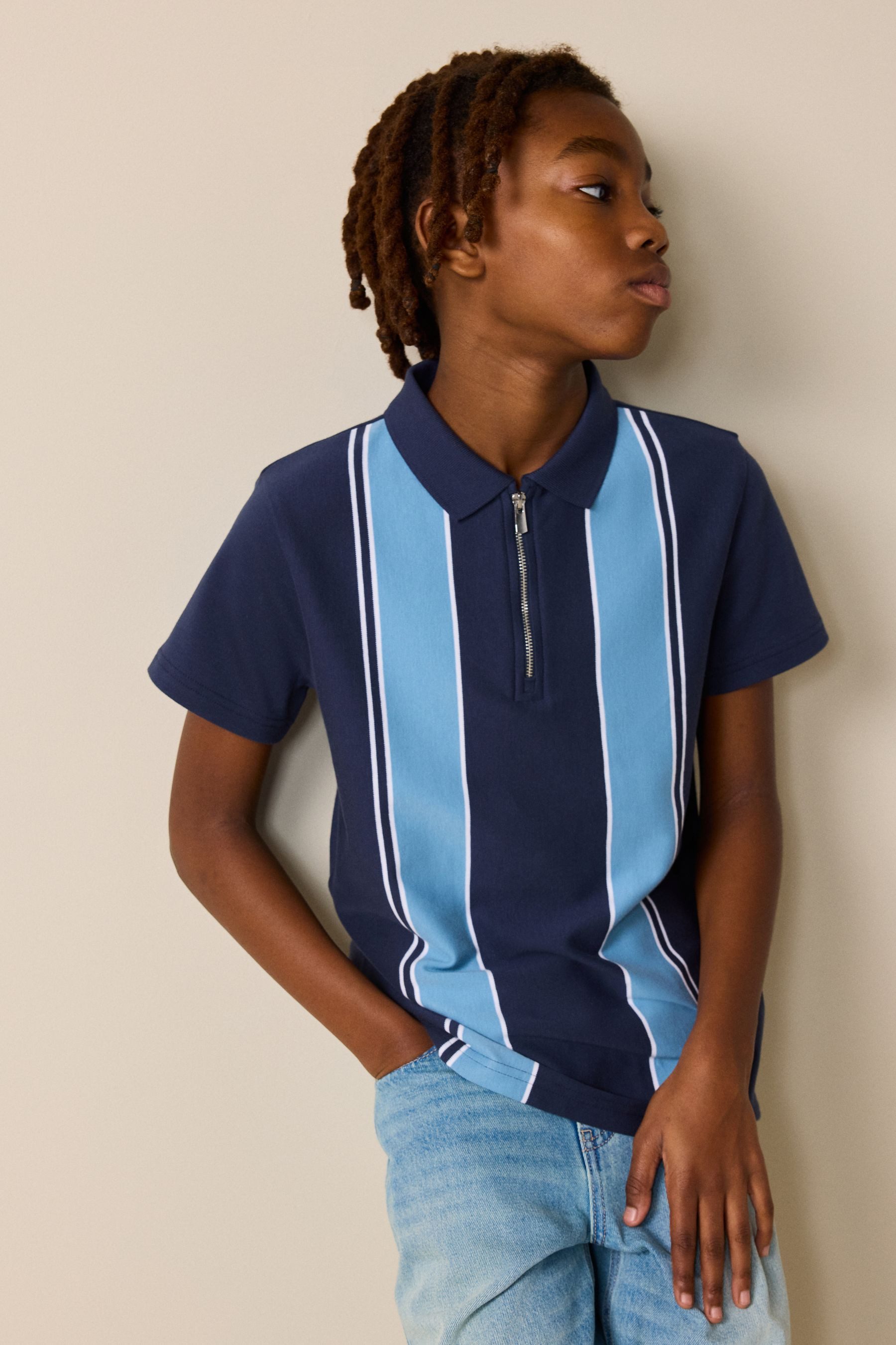 Next Poloshirt Poloshirt mit vertikalen Blockstreifen + RV-Kragen (1-tlg)