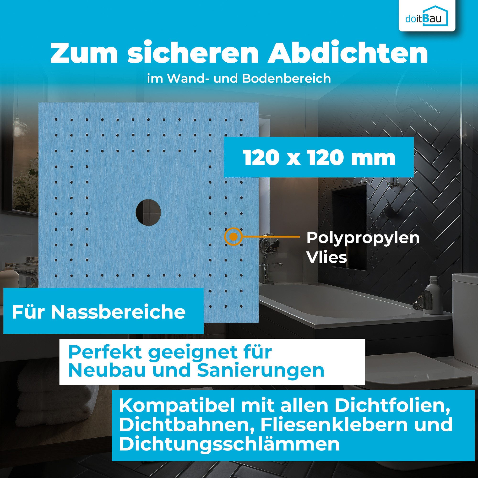 doitBau Wannenabdichtband doitBau Sanitär Dichtmanschette TPE blau 120x120mm, (1-St)