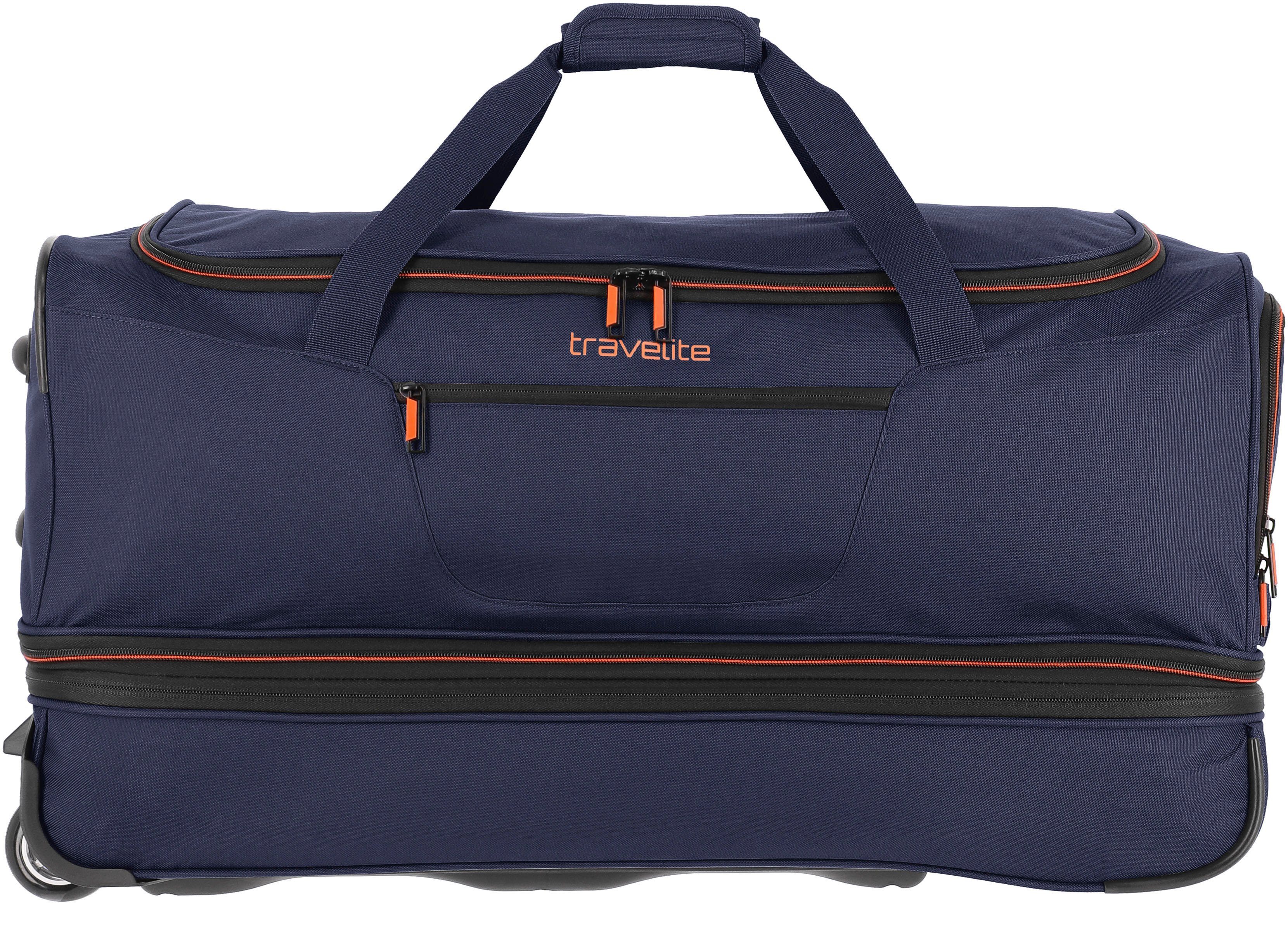 travelite Reisetasche Basics, Volumenerweiterung marine-orange mit und cm, Trolleyfunktion 70