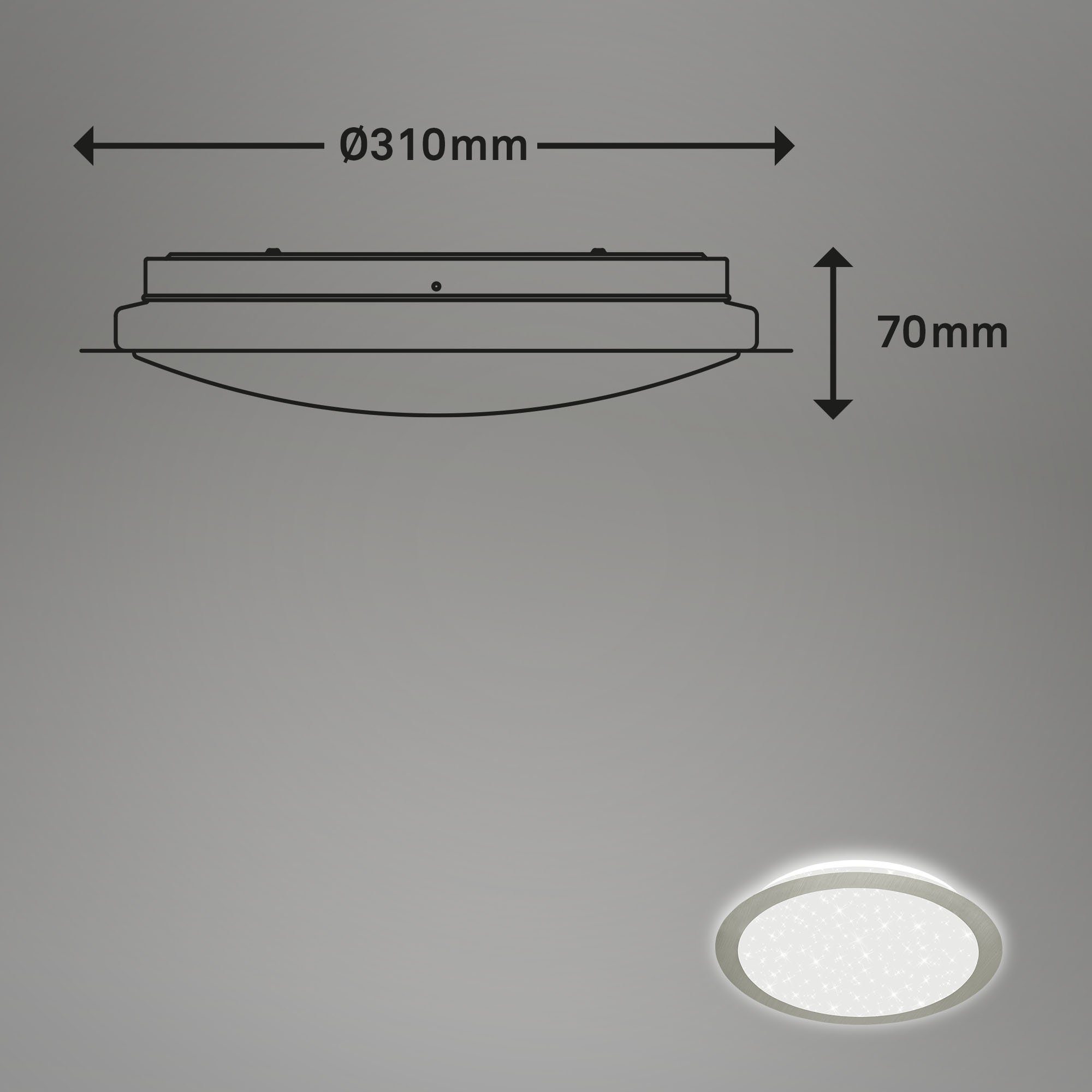 3088-012, 31 Backlighteffekt, verbaut, Deckenleuchte LED cm LED matt-nickel, mit Leuchten Briloner fest Sternendekor, mit