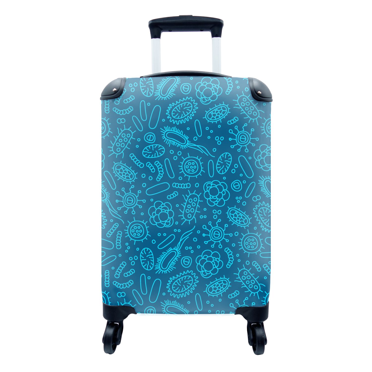 MuchoWow Handgepäckkoffer Blau - Bakterien - Viren - Design, 4 Rollen, Reisetasche mit rollen, Handgepäck für Ferien, Trolley, Reisekoffer