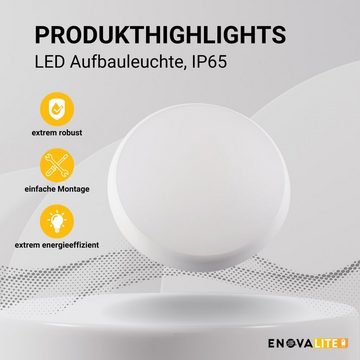 ENOVALITE LED Außen-Deckenleuchte LED Aufbauleuchte, 18W, 1880 lm, 4000K, ø250x48mm, IP65, LED fest integriert, neutralweiß