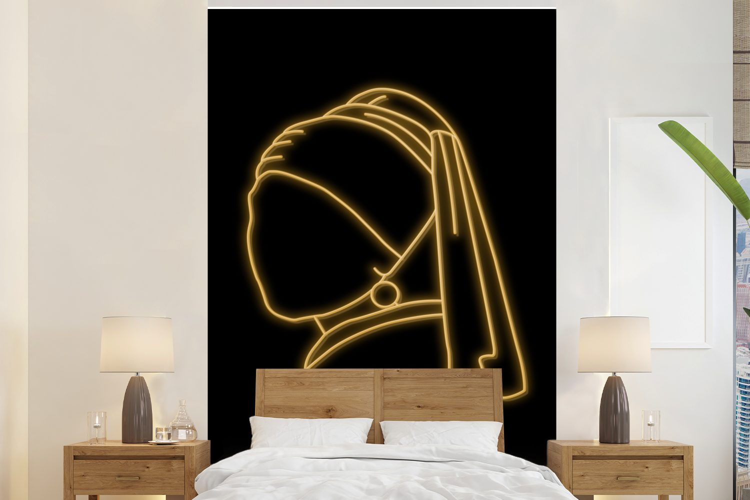 MuchoWow Fototapete Mädchen mit einem Perlenohrring - Johannes Vermeer - Gold, Matt, bedruckt, (3 St), Montagefertig Vinyl Tapete für Wohnzimmer, Wandtapete | Fototapeten