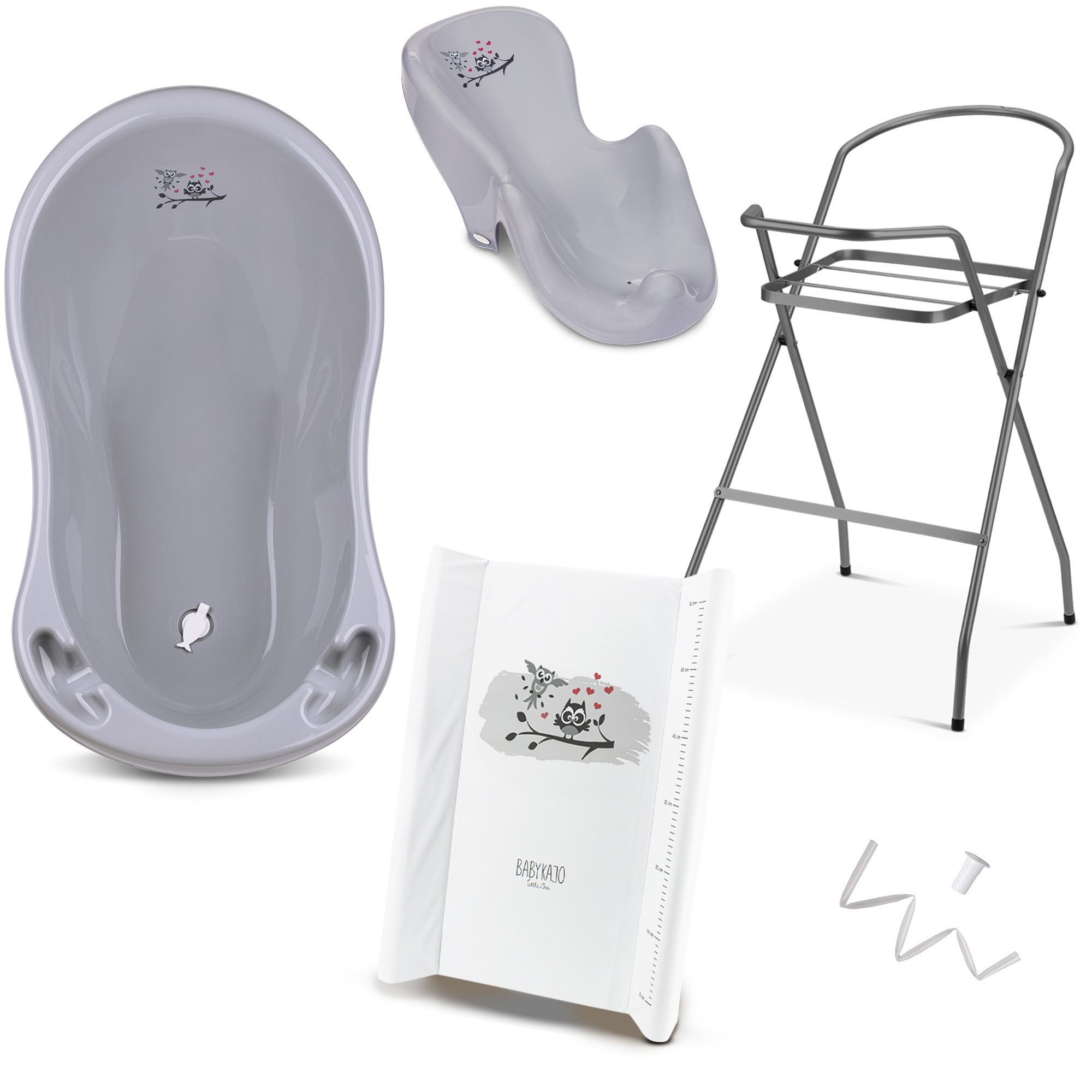 Babykajo Babybadewanne mit Ständer, (Set, 5-tlg), Babywanne mit Gestell, Sitz, Schlauch und Wickelauflage - TÜV geprüft
