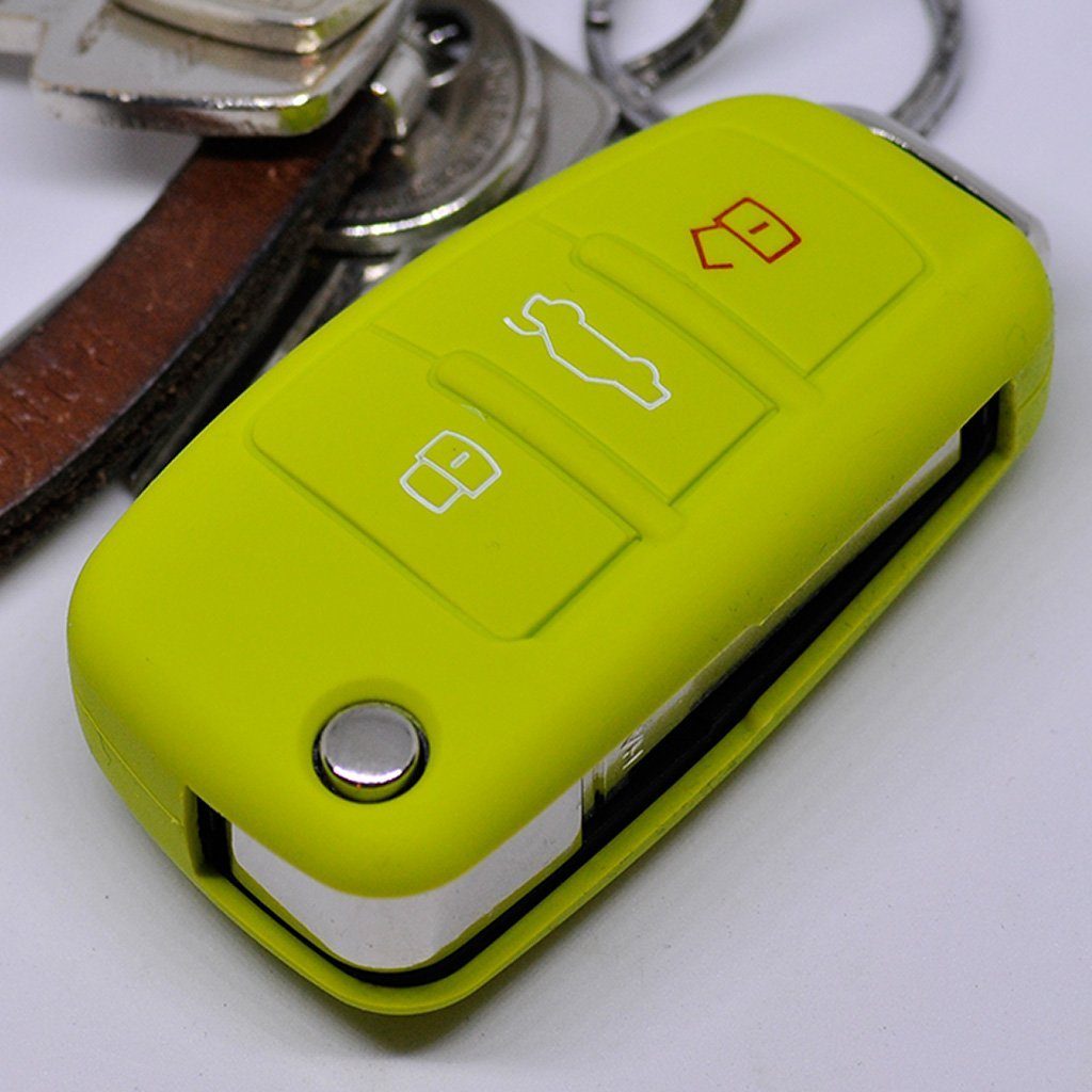 mt-key Schlüsseltasche Autoschlüssel Softcase Silikon Schutzhülle Apfelgrün, für Audi A1 S1 A3 S3 A4 A6 S6 TT Q3 Q7 R8 8P 8V B7 C6 8J 8U 4L 8X