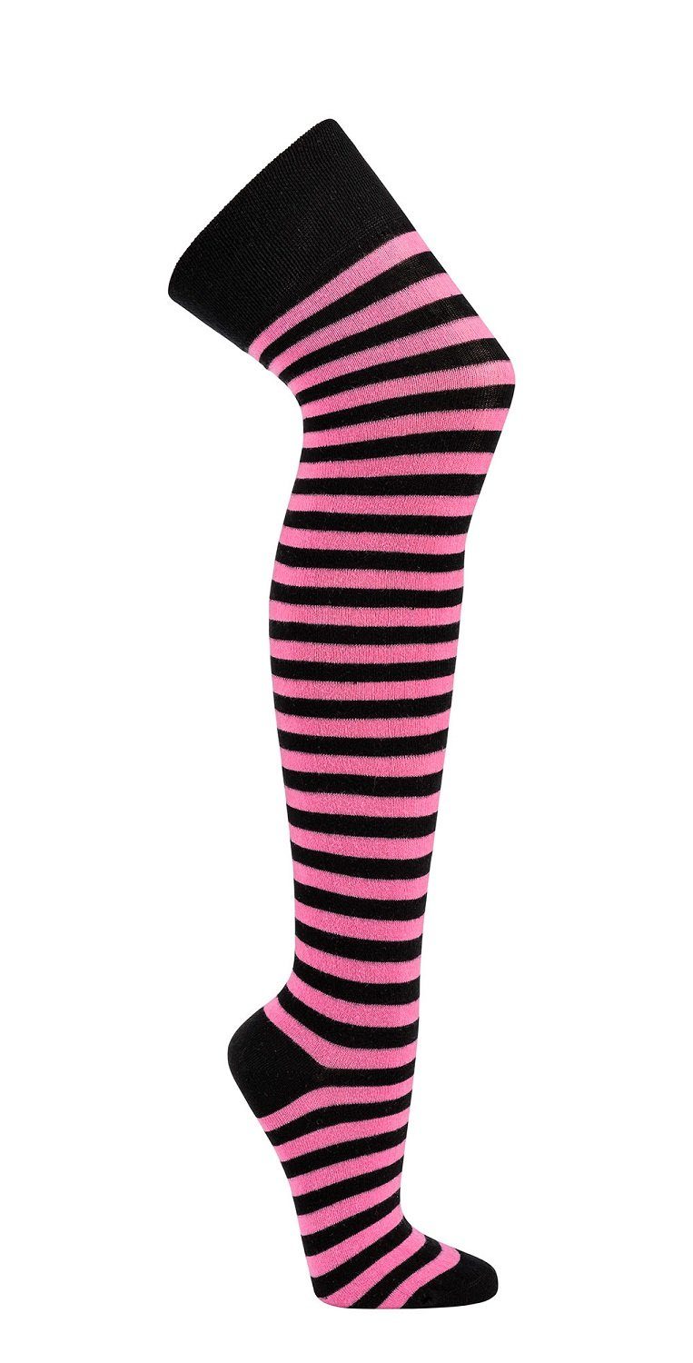 4 Paar) (1-Paar, Fun socks" 4 size "knee Socks Overknees one over schwarz-pink Socks Fun 1 Overknees