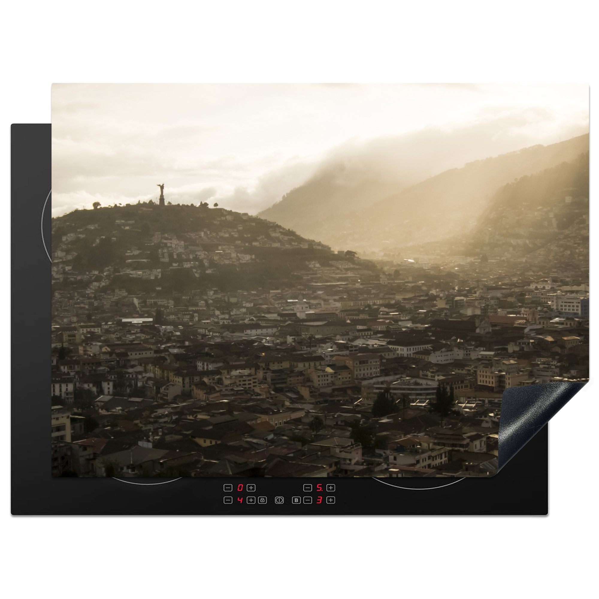 der tlg), Vinyl, Ceranfeldabdeckung MuchoWow in Bergen den Quito, über südamerikanischen Arbeitsfläche Mobile nutzbar, (1 cm, Nebel Stadt Herdblende-/Abdeckplatte 70x52