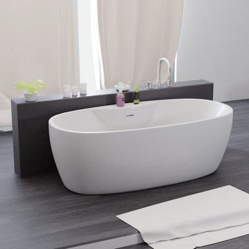 TroniTechnik Badewanne Freistehende Badewanne ANAFI, 170 x 80 x 58cm (L x B x H), (vormontiert, aus hochwertigem Sanitäracryl, Wärmespeichernd, 1-tlg), glasfaserversärktes Acryl, mit Überlauf-Ablauf, Push-to-open Abfluss