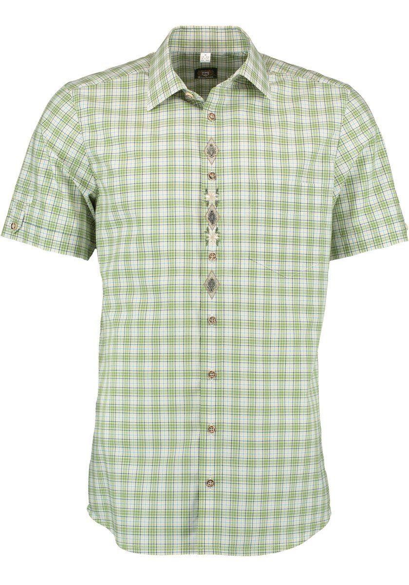 OS-Trachten Trachtenhemd Tesiza der mit Kurzarmhemd Stickerei auf Knopfleiste Herren