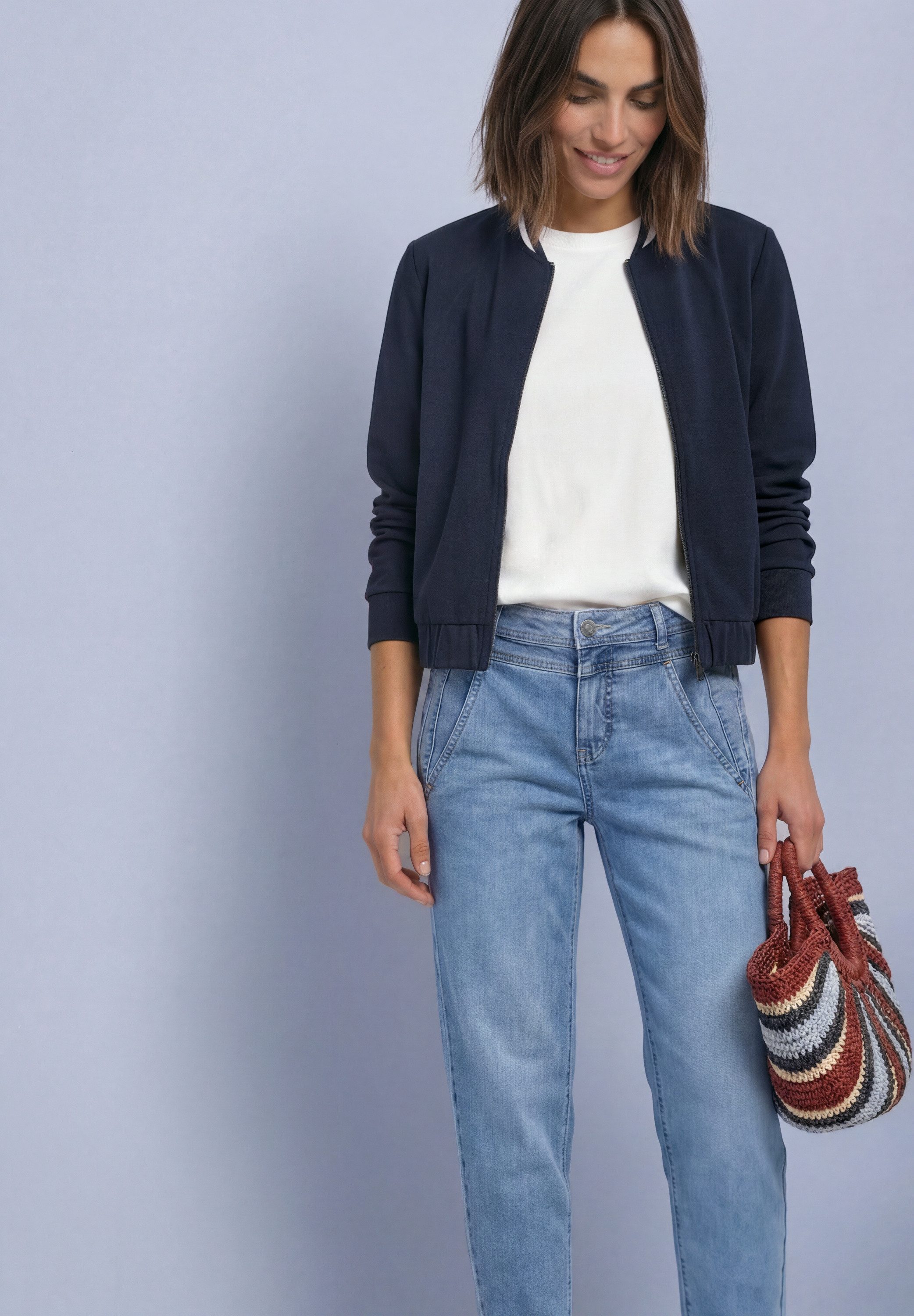 STREET ONE Sweatjacke Langarm Jacke im Silk-Look mit Zipper
