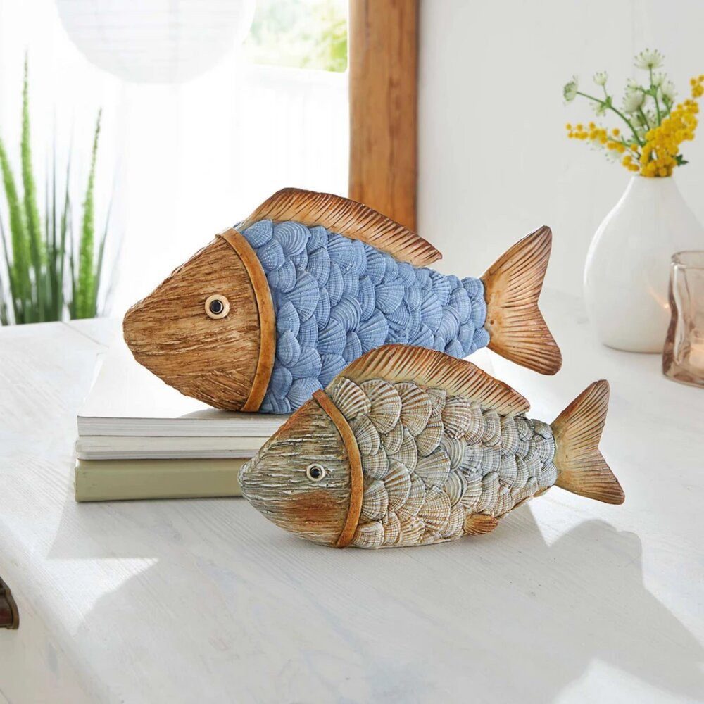 Home-trends24.de Dekofigur Fisch Figur Deko Maritim Polyresin Skulptur Objekt Fische 2er Set (2 St)