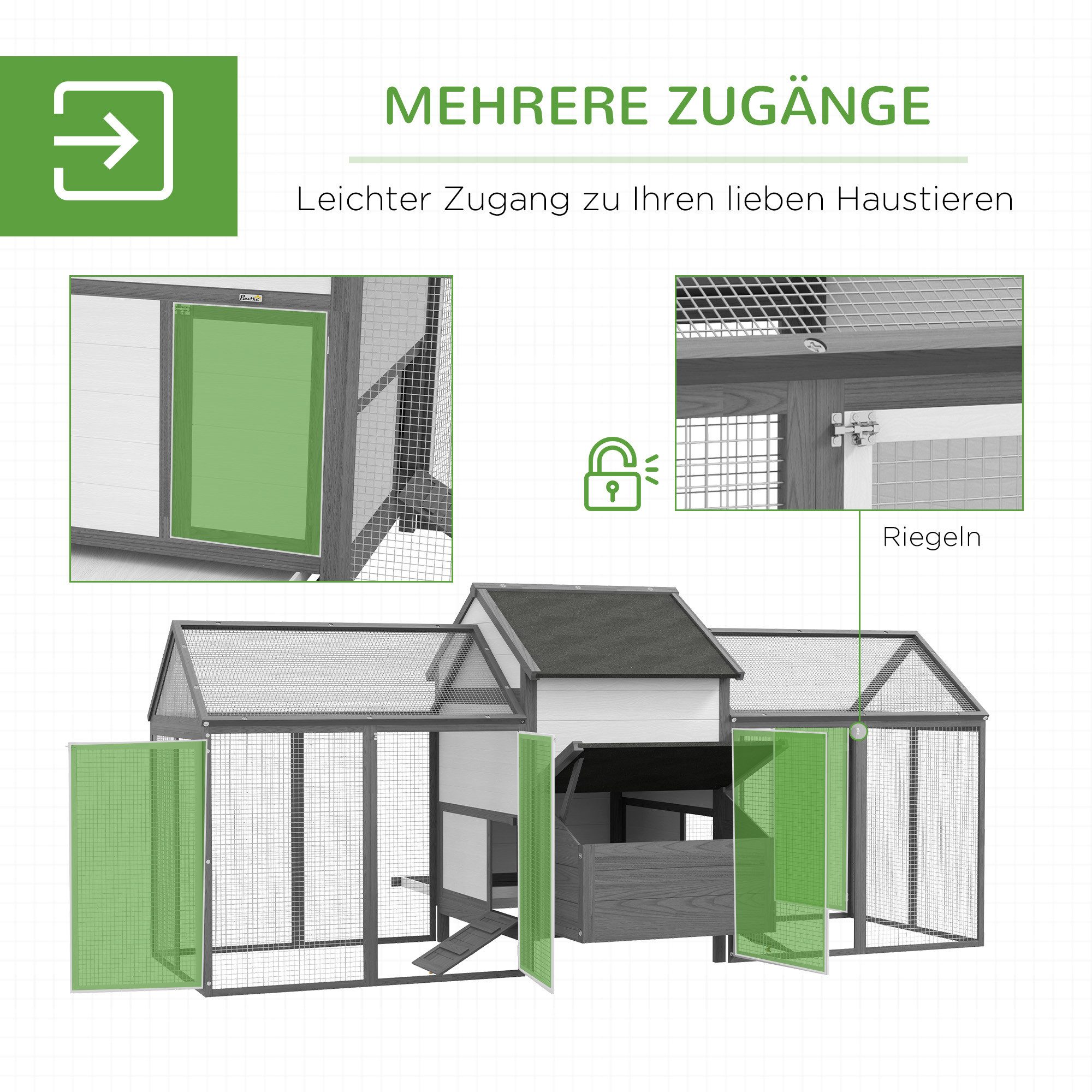 PawHut Hühnerstall Hühnerhaus aus Holz, Hühnergehege für 2-4 Hühner, für Garten, Balkon, Grau – Bild 5 von 5