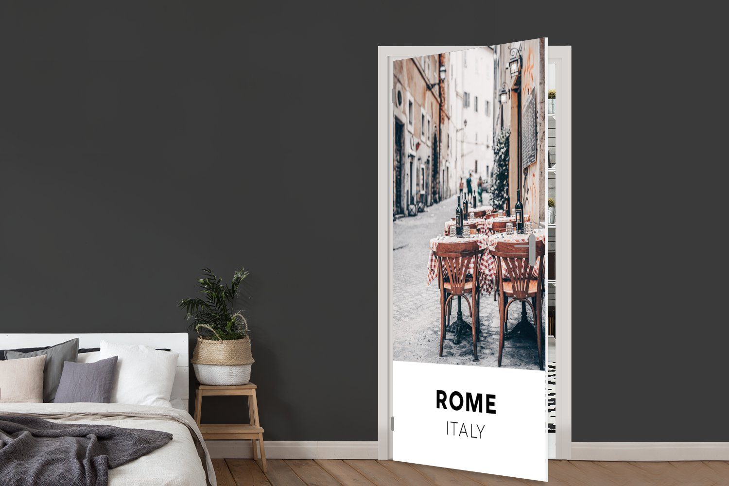 Tür, (1 für 75x205 - St), Italien Türtapete Rom - MuchoWow bedruckt, Fototapete Türaufkleber, cm Kaffeehaus, Matt,