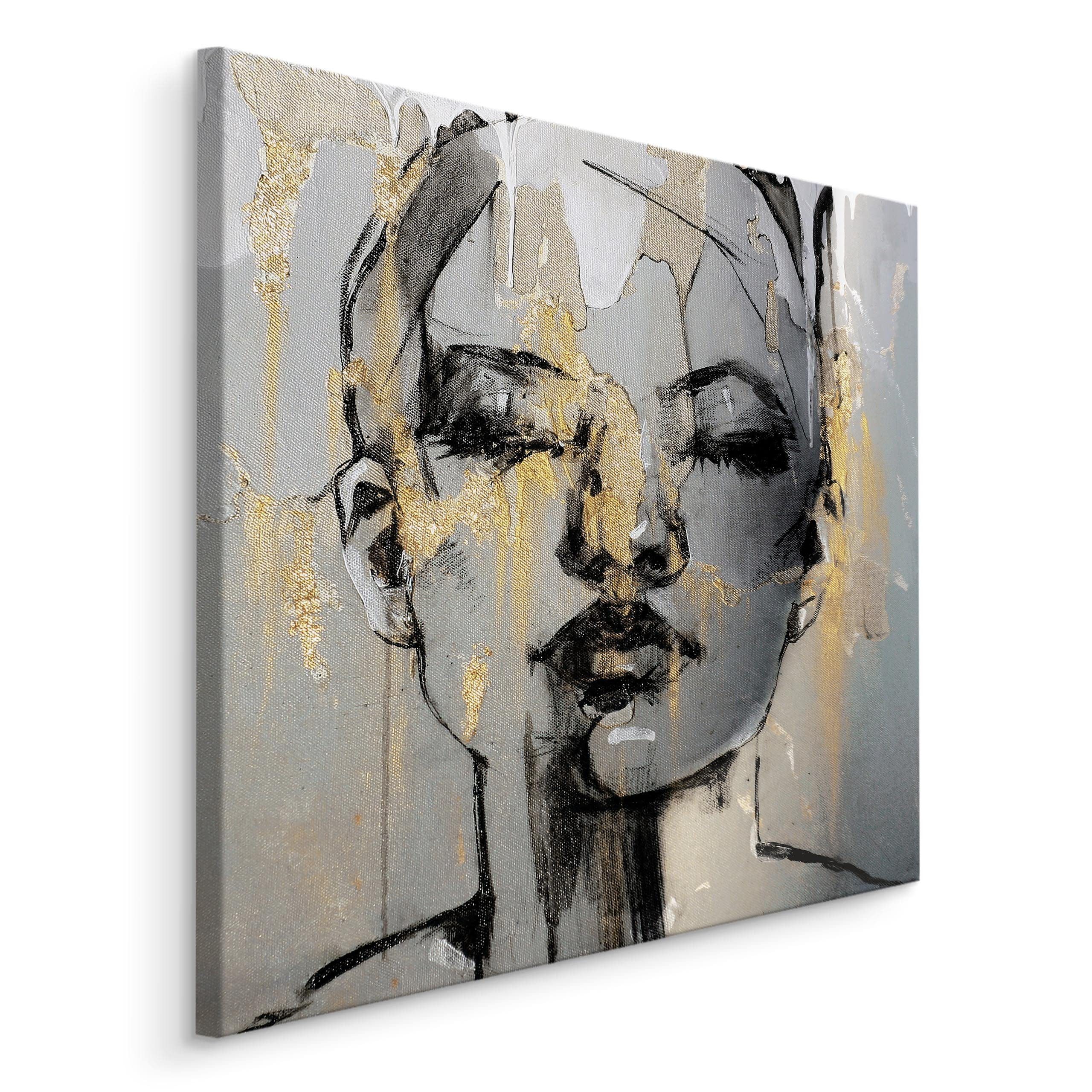 Muralo Leinwandbild Menschen – Leinwandbild Wandbild Kunstdruck Wohnzimmer, Frau (1 St), Abstrakt Gesicht – Porträt – Malerei, 30 x 30 cm, aufhängefertig