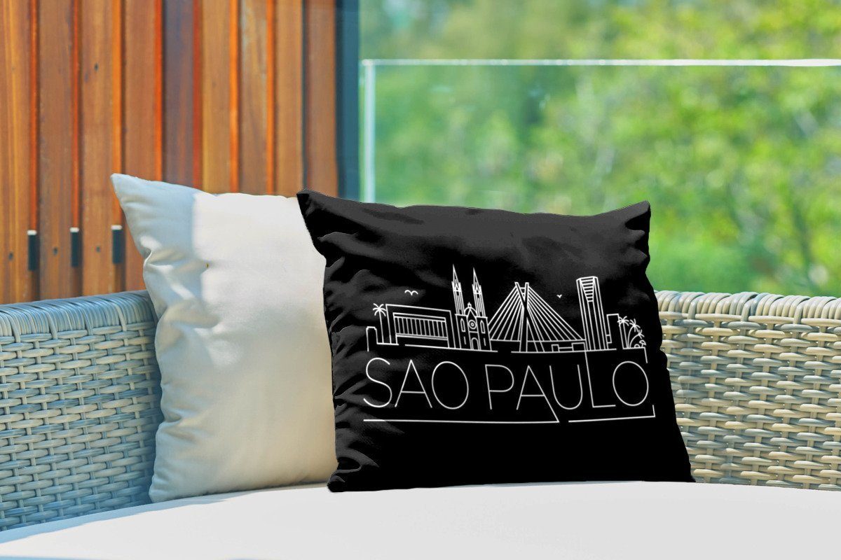 schwarzem Dekokissen "Sao Kissenhülle Outdoor-Dekorationskissen, Hintergrund, Dekokissenbezug, auf Polyester, MuchoWow Stadtbild Paulo"