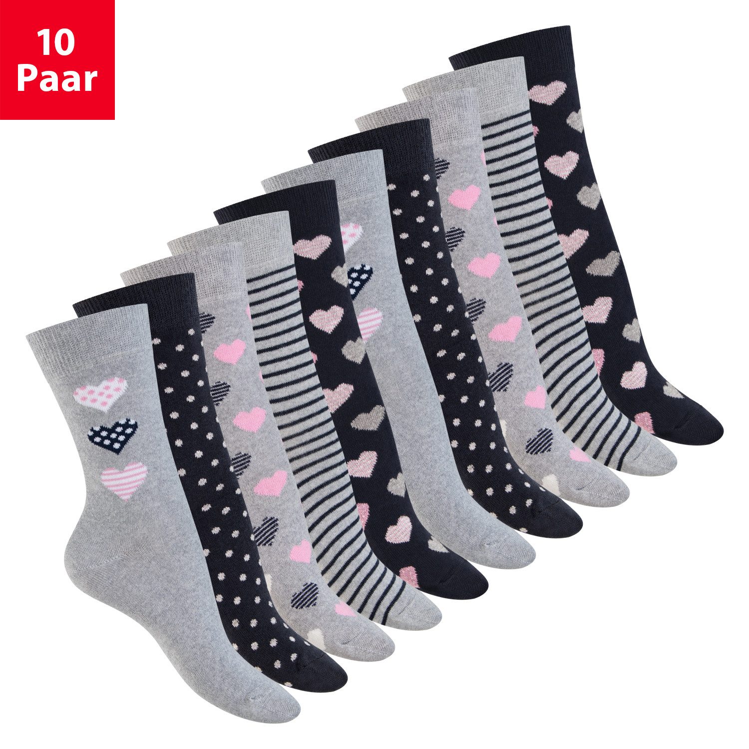celodoro Basicsocken Süße Damen Eco Socken mit Motiv (10 Paar) Regenerative Baumwolle