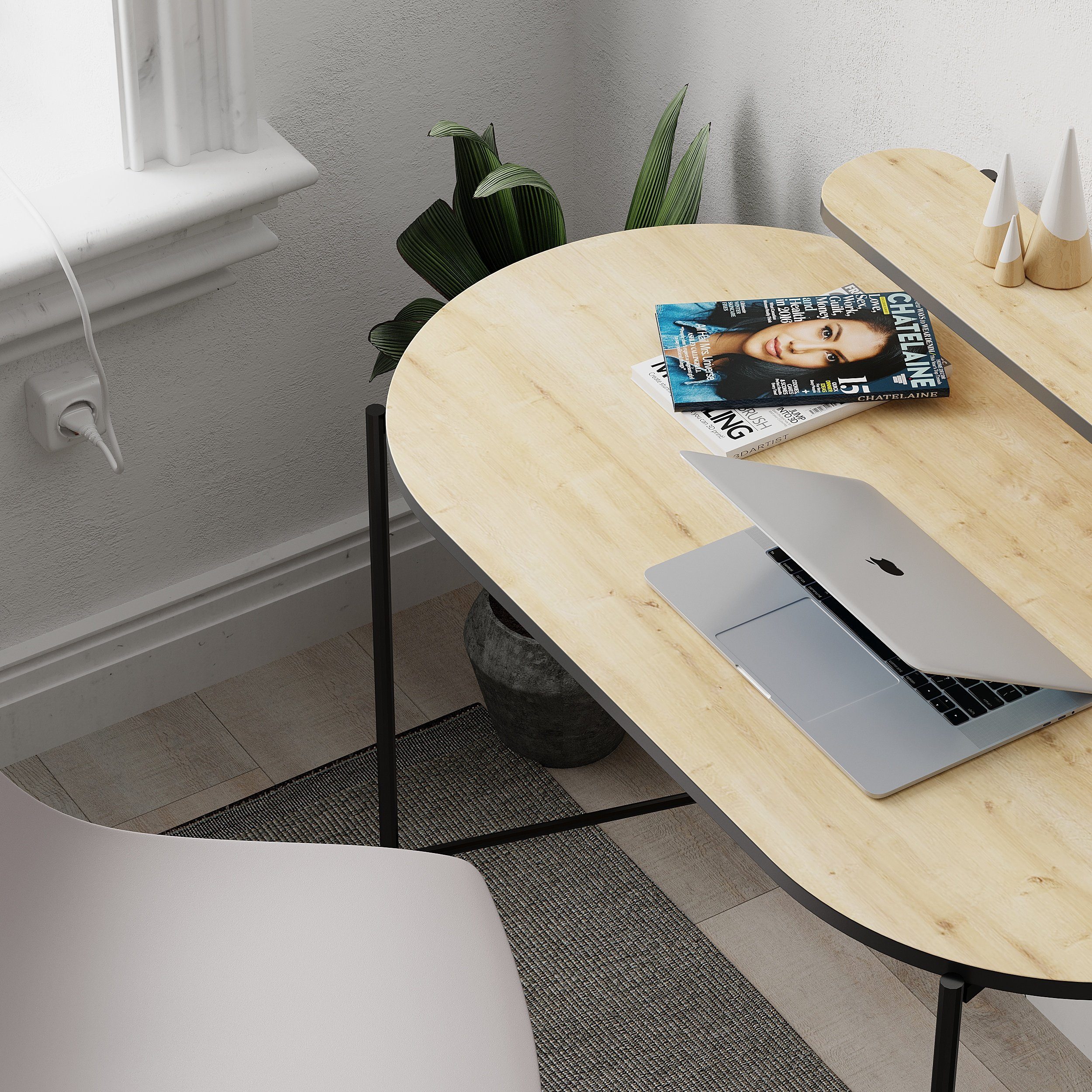 Decortie Arbeitstisch Loub (1 ticsh), Modern Schreibtisch Mit Monitorständer, 100 x 54 x 87 cm