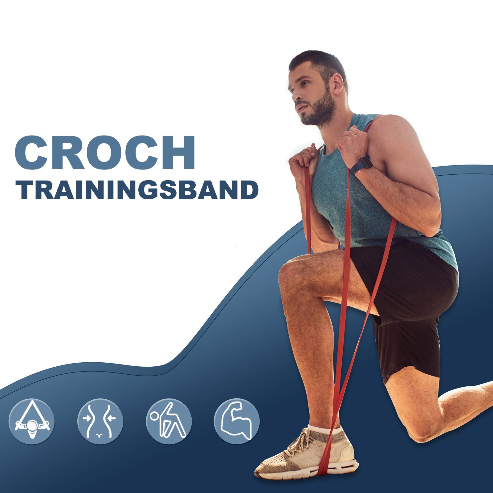 Croch Trainingsband Fitnessband + 2St.: und 13-27KG Naturlatex Schwarz Rot aus Unterstützung Klimmzughilfe für Set, Widerstand 5-15KG