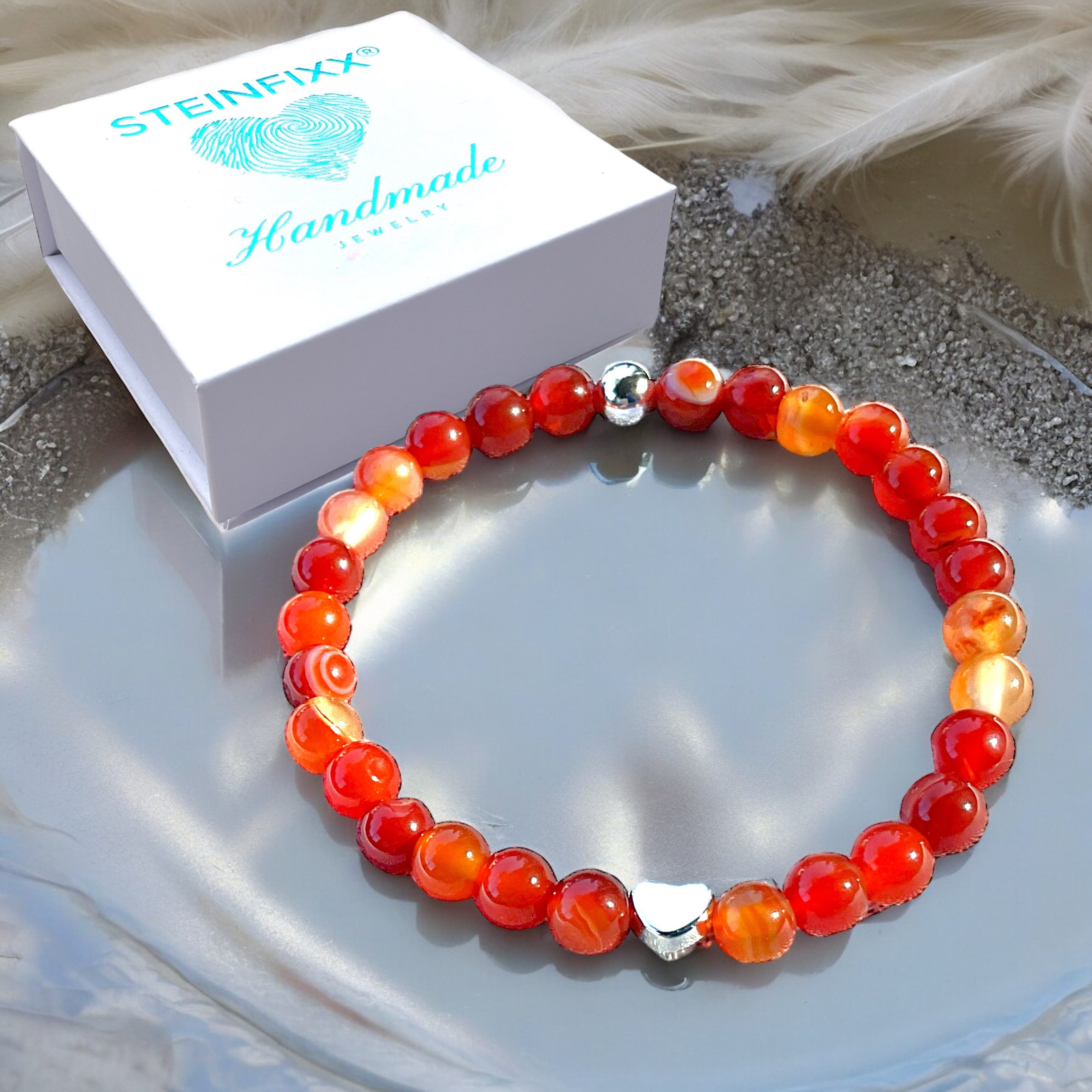 Steinfixx® Perlenarmband Carneol Armband mit 925 Silberperle und versilbert günstig online kaufen