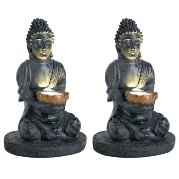 etc-shop LED Dekofigur, LED-Leuchtmittel fest verbaut, 2er Set LED Solar Lampe Garten Blumen Beet Buddha Figur Geh Weg