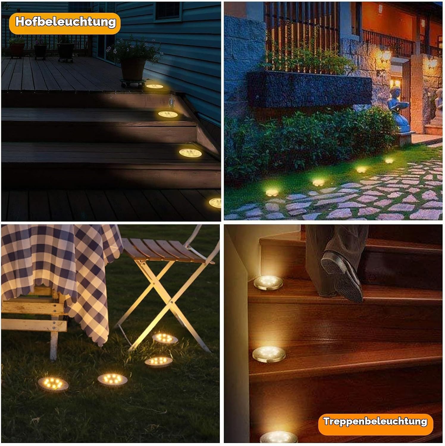 LaCute LED Solarleuchte Solar-Bodenleuchten Außen 8er-Set LED Warmweiß mit 8 LEDs, LED fest integriert, Warmweiß, 8er-Set, 8 LEDs je Leuchte, Solar, 600 mAh, Wa – Bild 4 von 5