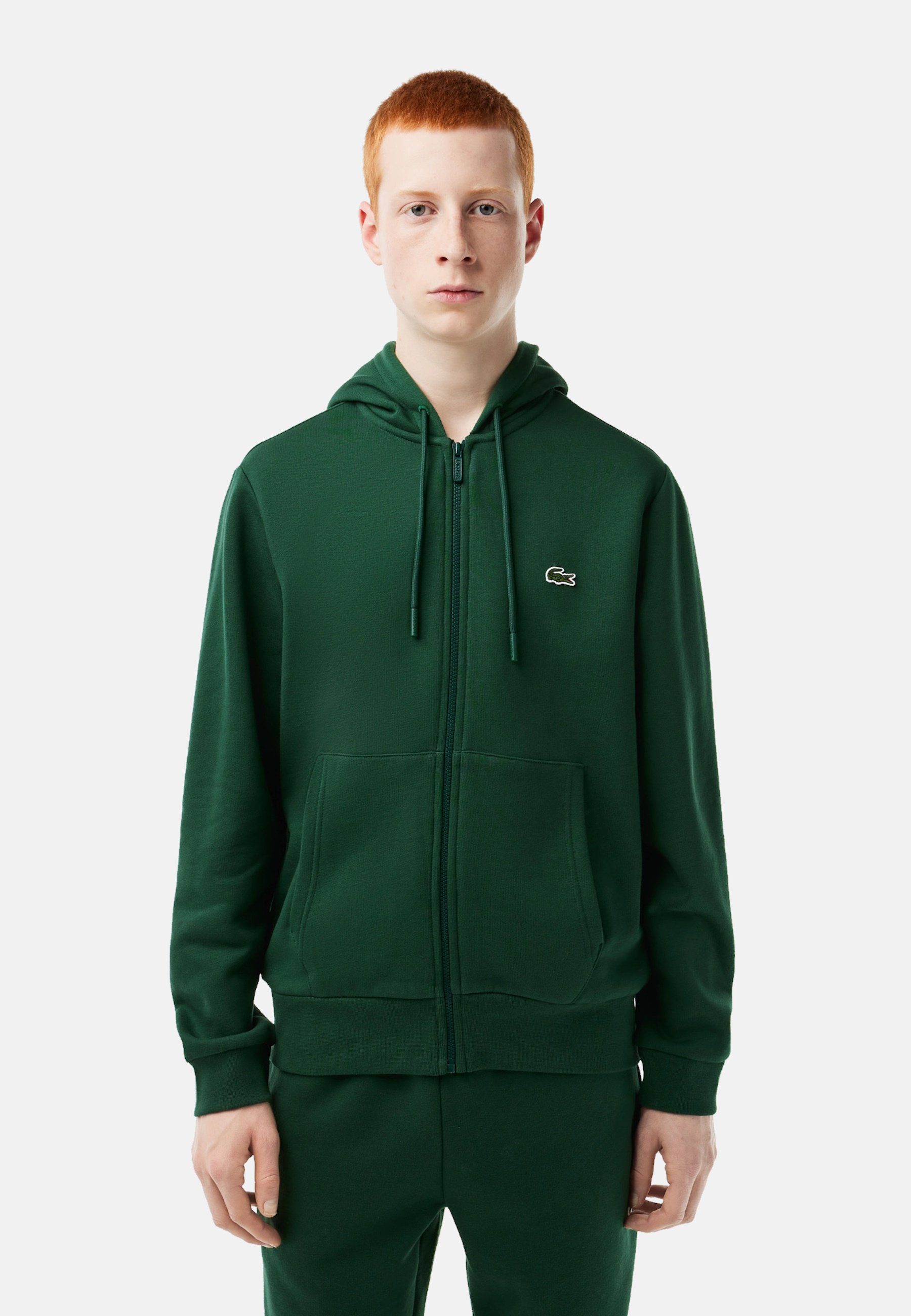 Jacke grün Fleece Lacoste Kängurutasche Kapuzensweatjacke mit aus (1-tlg) Sweatshirt