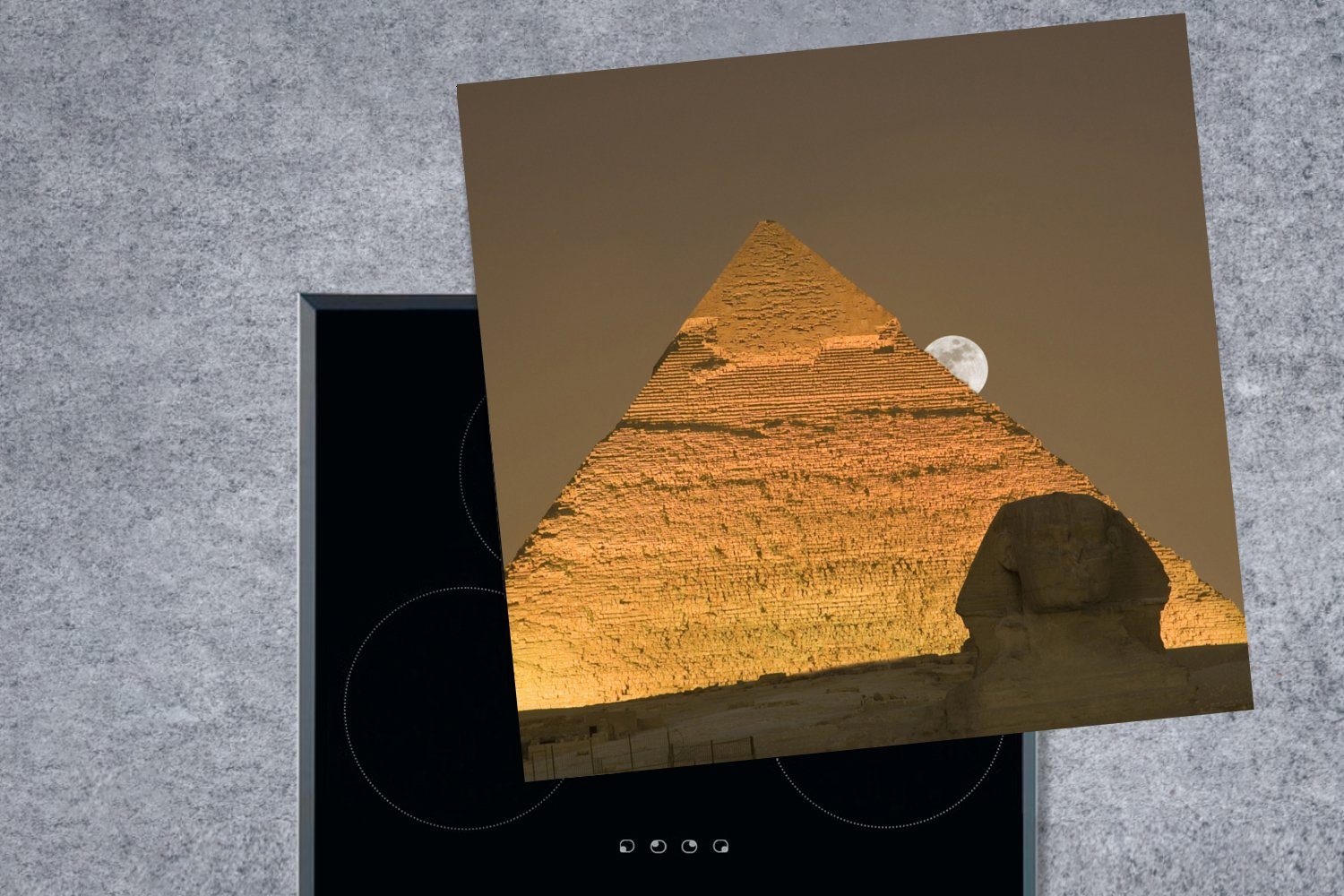MuchoWow Herdblende-/Abdeckplatte Der tlg), Arbeitsplatte Mond 78x78 küche Pyramiden Ceranfeldabdeckung, den Gizeh, von Vinyl, für hinter (1 cm