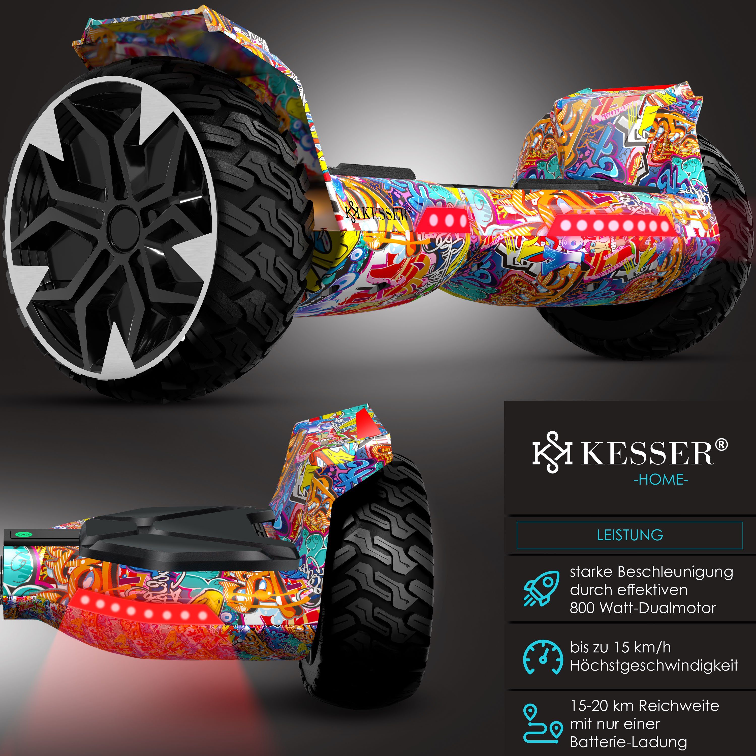 KESSER Balancetrainer, Hoverboard 8,5 Zoll 800 mit Bluetooth Lautsprecher, LED Licht