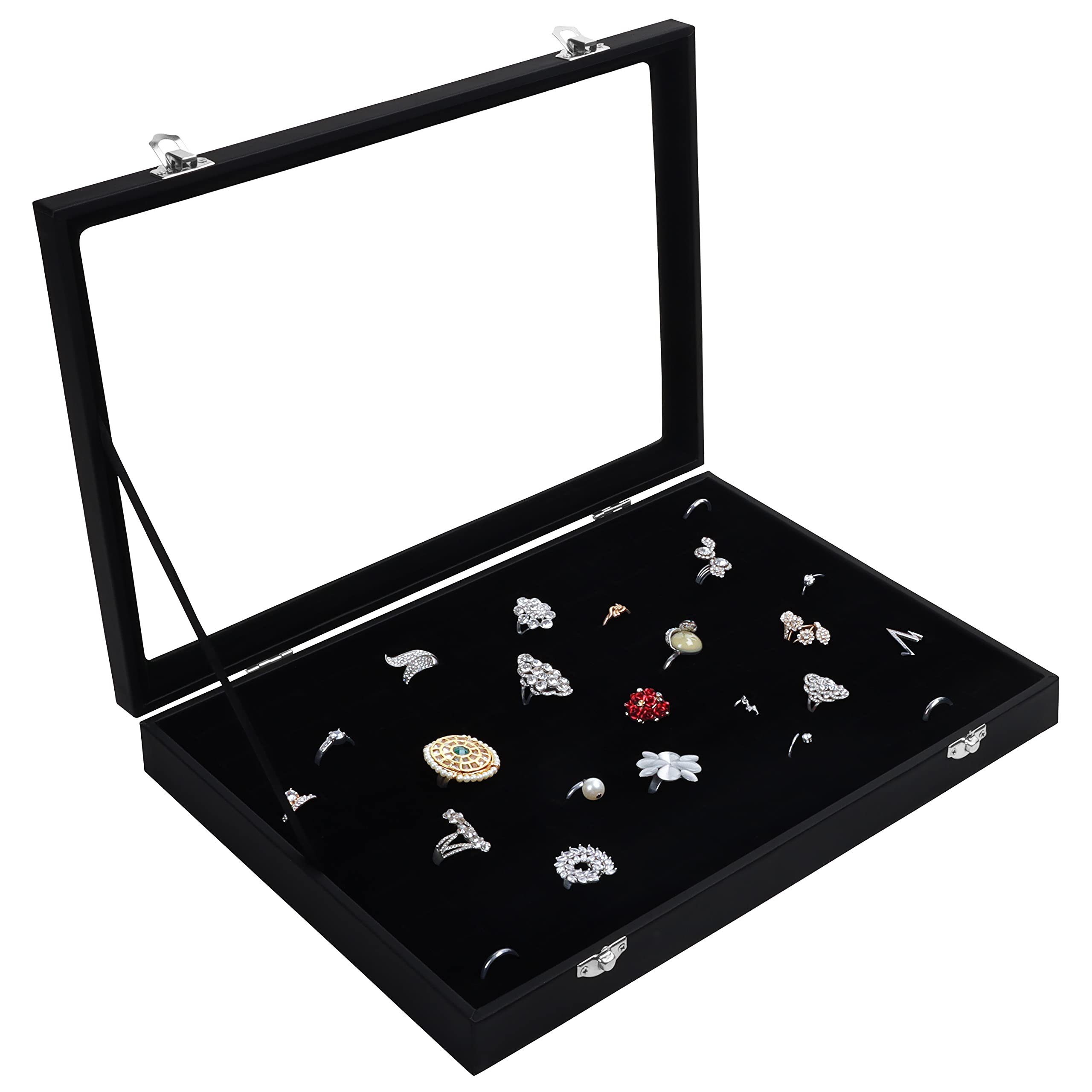 Kurtzy Schmuckständer Black Velvet Jewelry Box - 100 Compartments, Black Velvet Jewelry Box - 100 Slots