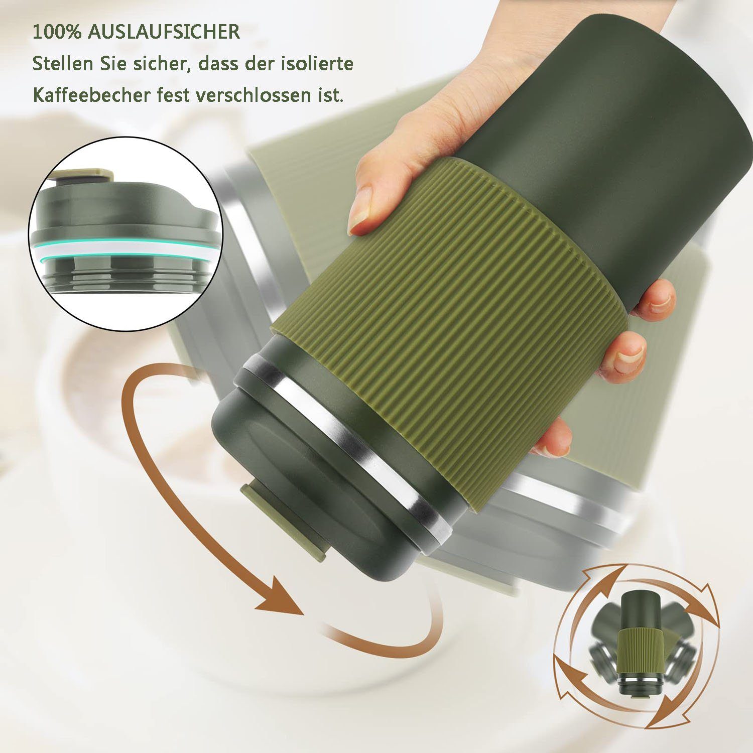 Kaffeebecher Thermobecher-Isolierbecher, auslaufsicher Becher Grün GelldG