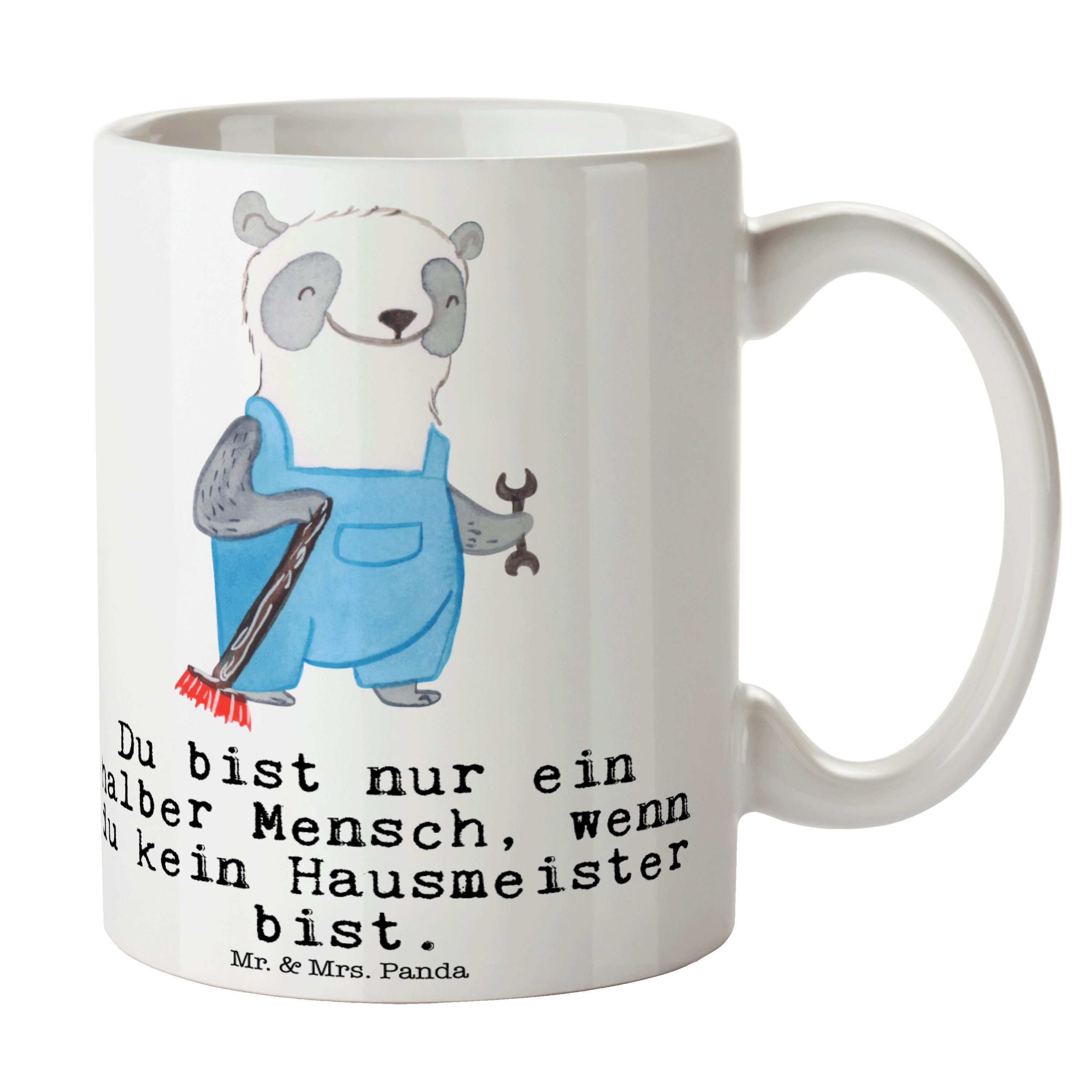 Mr. & Mrs. Panda Tasse Hausmeister mit Herz - Weiß - Geschenk, Mitarbeiter, Firma, Becher, H, Keramik