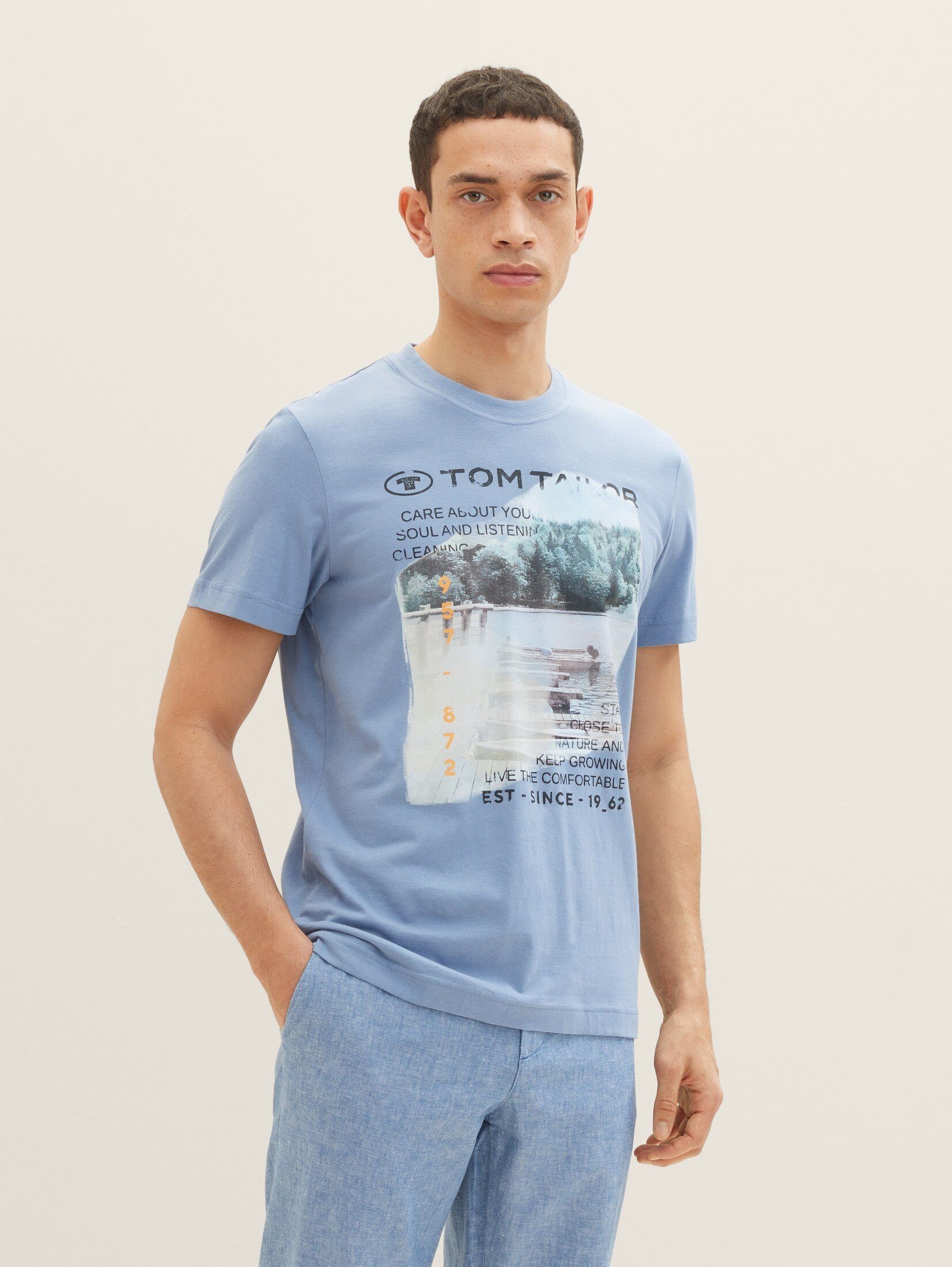 TOM TAILOR T-Shirt T-Shirt mit Greyish Fotoprint Blue Mid