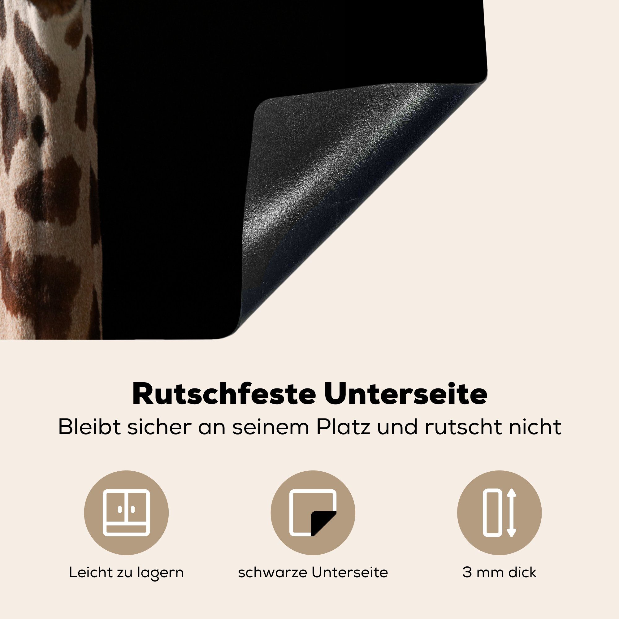 tlg), cm, für - MuchoWow - Ceranfeldabdeckung die Vinyl, Schutzbrille küche, 59x52 Schwarz, (1 Induktionsmatte Giraffe Herdblende-/Abdeckplatte