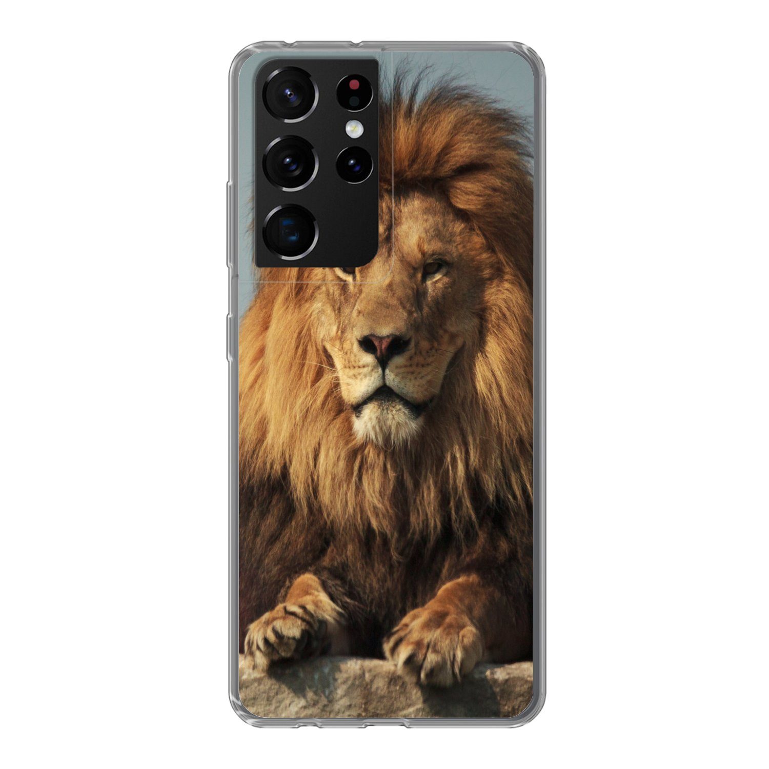 MuchoWow Handyhülle für Samsung Galaxy S21 Ultra Löwe - Felsen - Porträt, Phone Case, Silikon, Schutzhülle Dünn